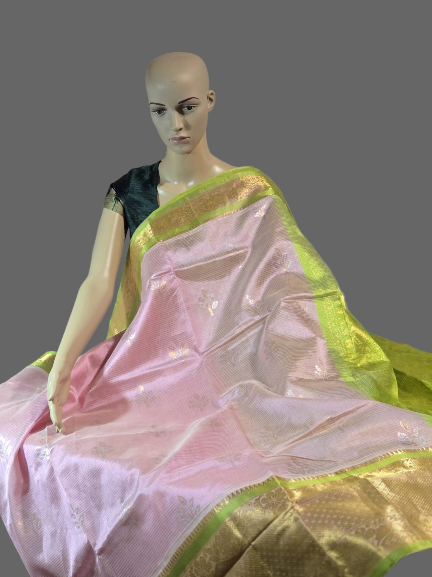 Pure Handloom Saree in Pink with Green Contrast Border – Pure Silk Elegance for Festive Wear