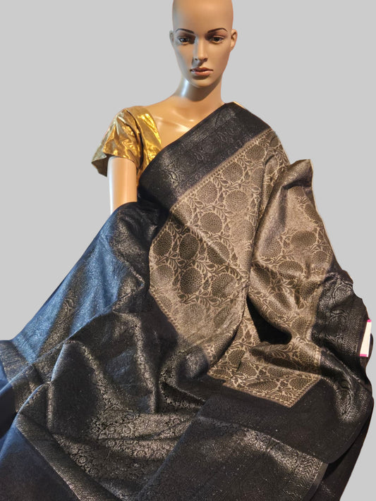 Black Embrodery Design Banarasi Border Light Grey Soft Georgette Banarasi Saree