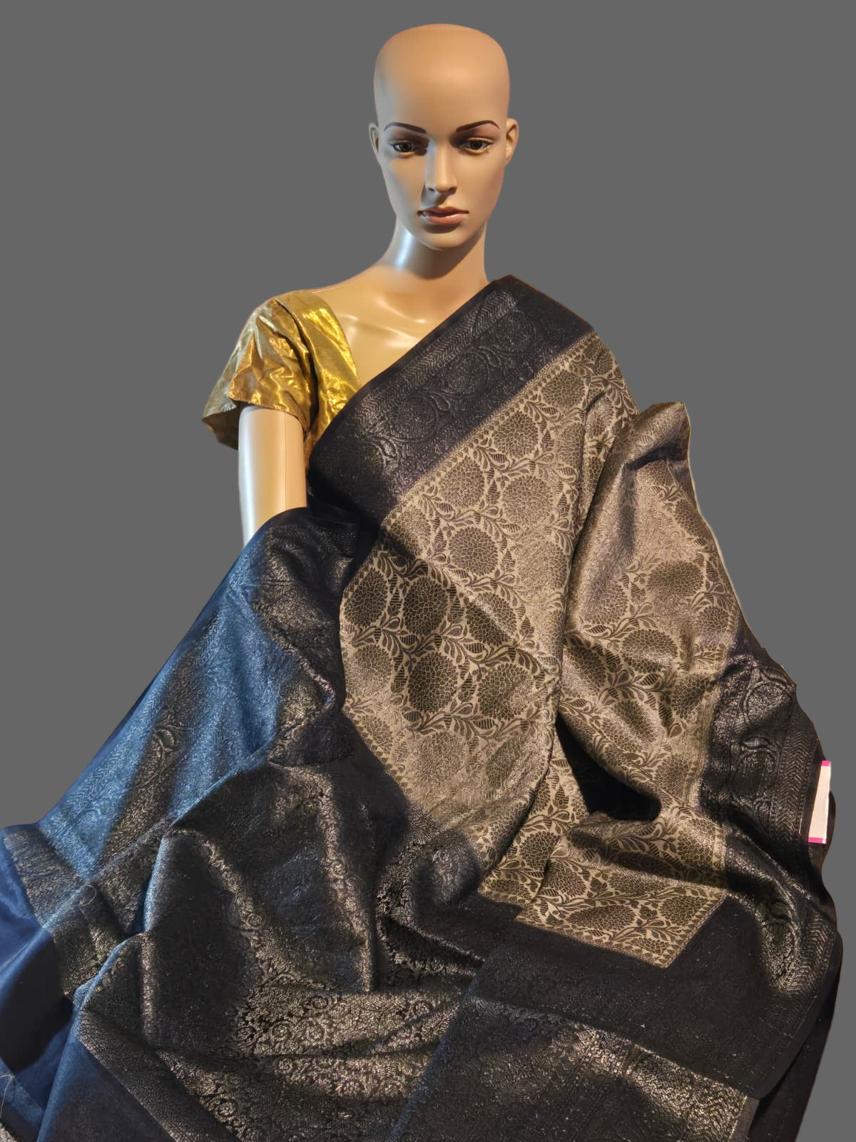 Black Embrodery Design Banarasi Border Light Grey Soft Georgette Banarasi Saree