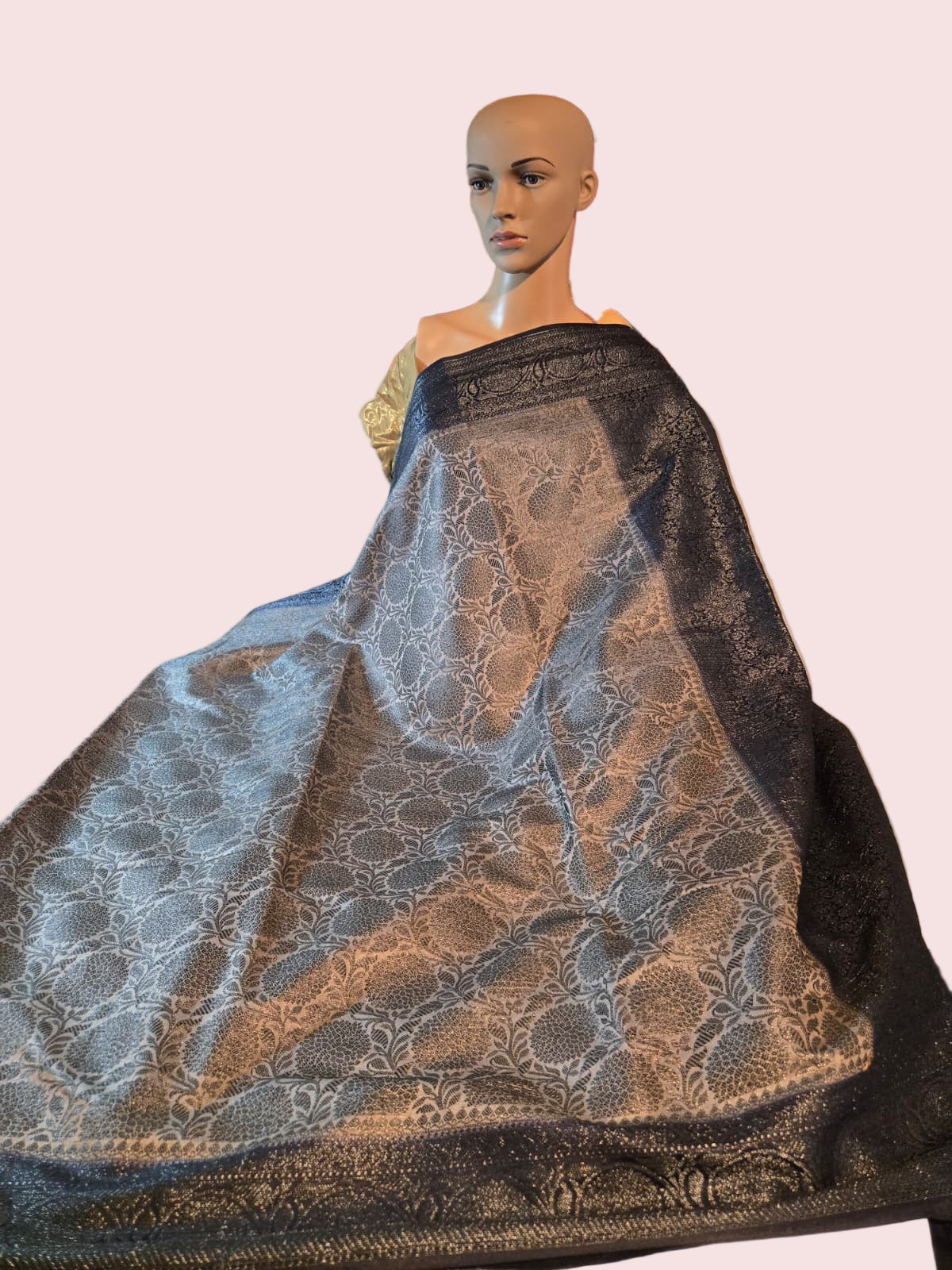 Black Embrodery Design Banarasi Border Light Grey Soft Georgette Banarasi Saree