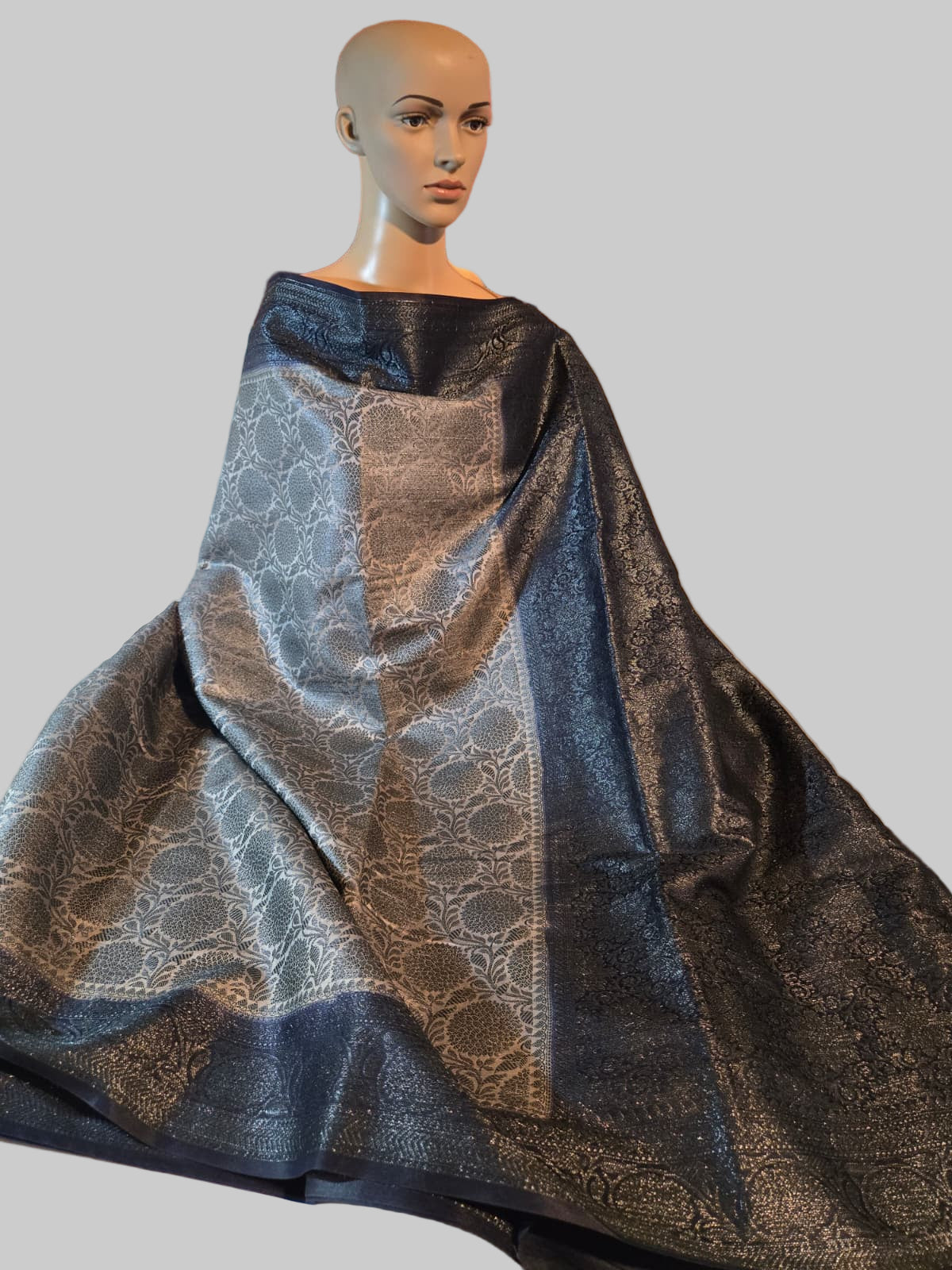 Black Embrodery Design Banarasi Border Light Grey Soft Georgette Banarasi Saree