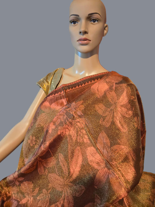 Tissue Saree Viscose Print Gold Color