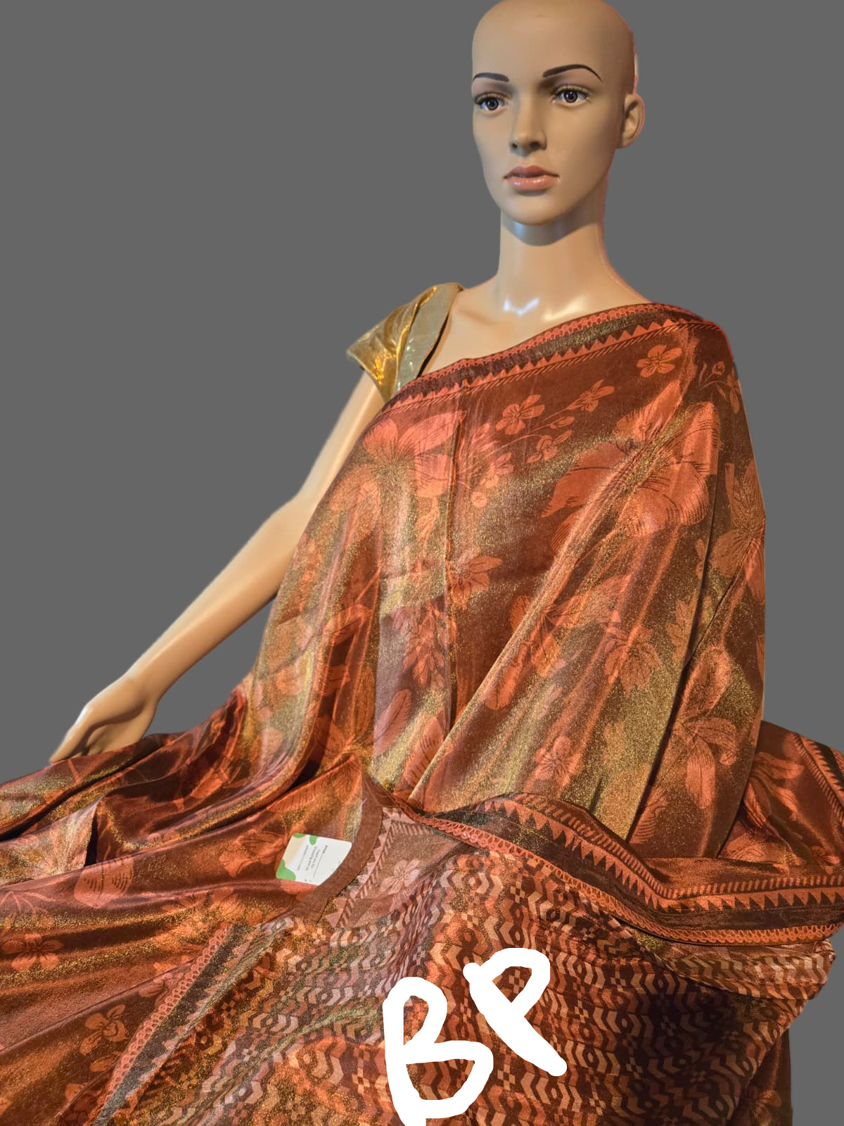 Tissue Saree Viscose Print Gold Color
