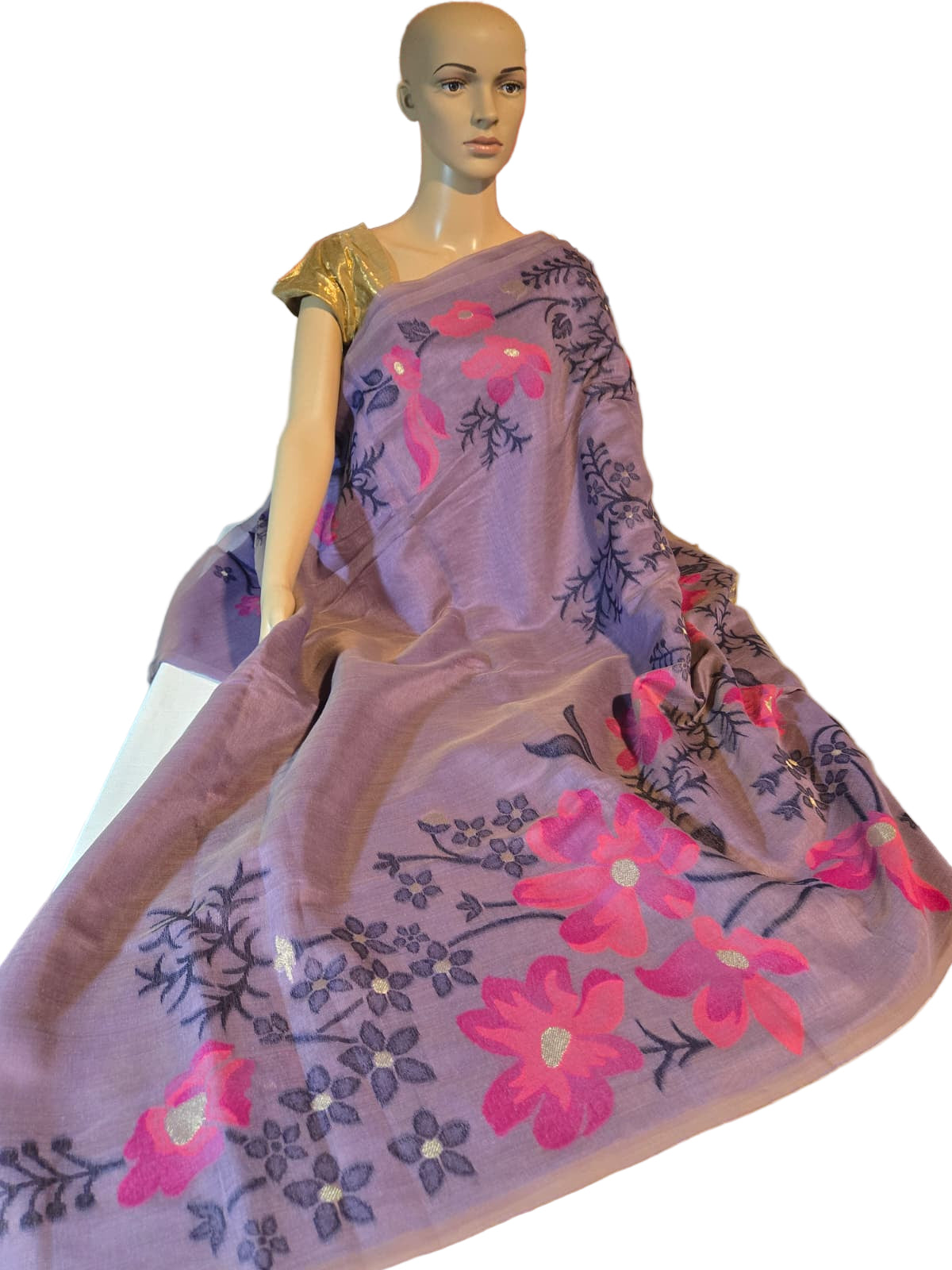 Lavender Munga Cotton Saree with Thread Woven Buttas – Lightweight & Elegant
