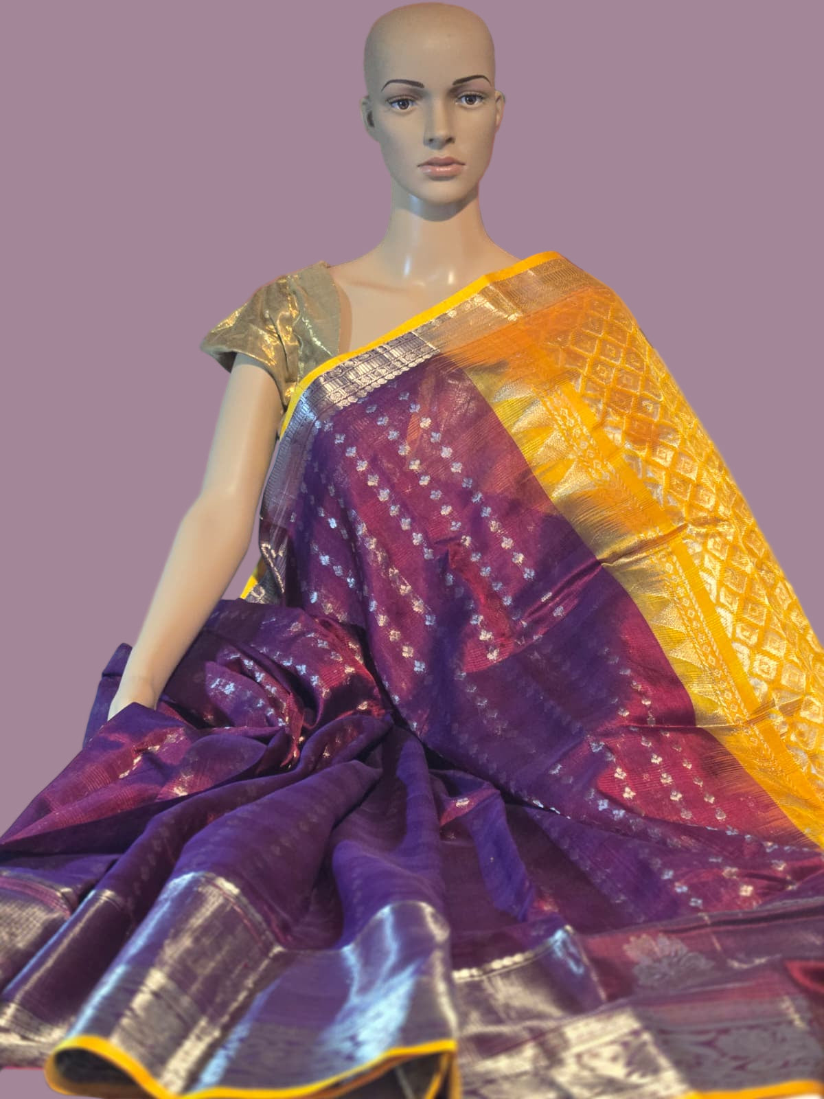 Pure Silk Handloom Saree in Maroon with Yellow Contrast Border – Traditional Silk Saree for Weddings & Festivals