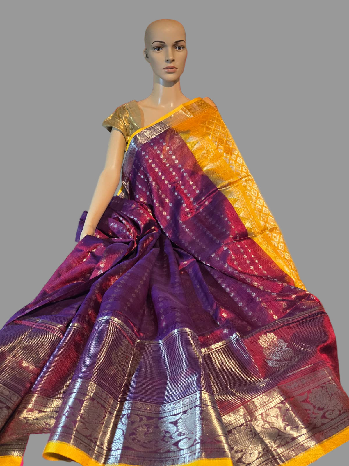Pure Silk Handloom Saree in Maroon with Yellow Contrast Border – Traditional Silk Saree for Weddings & Festivals