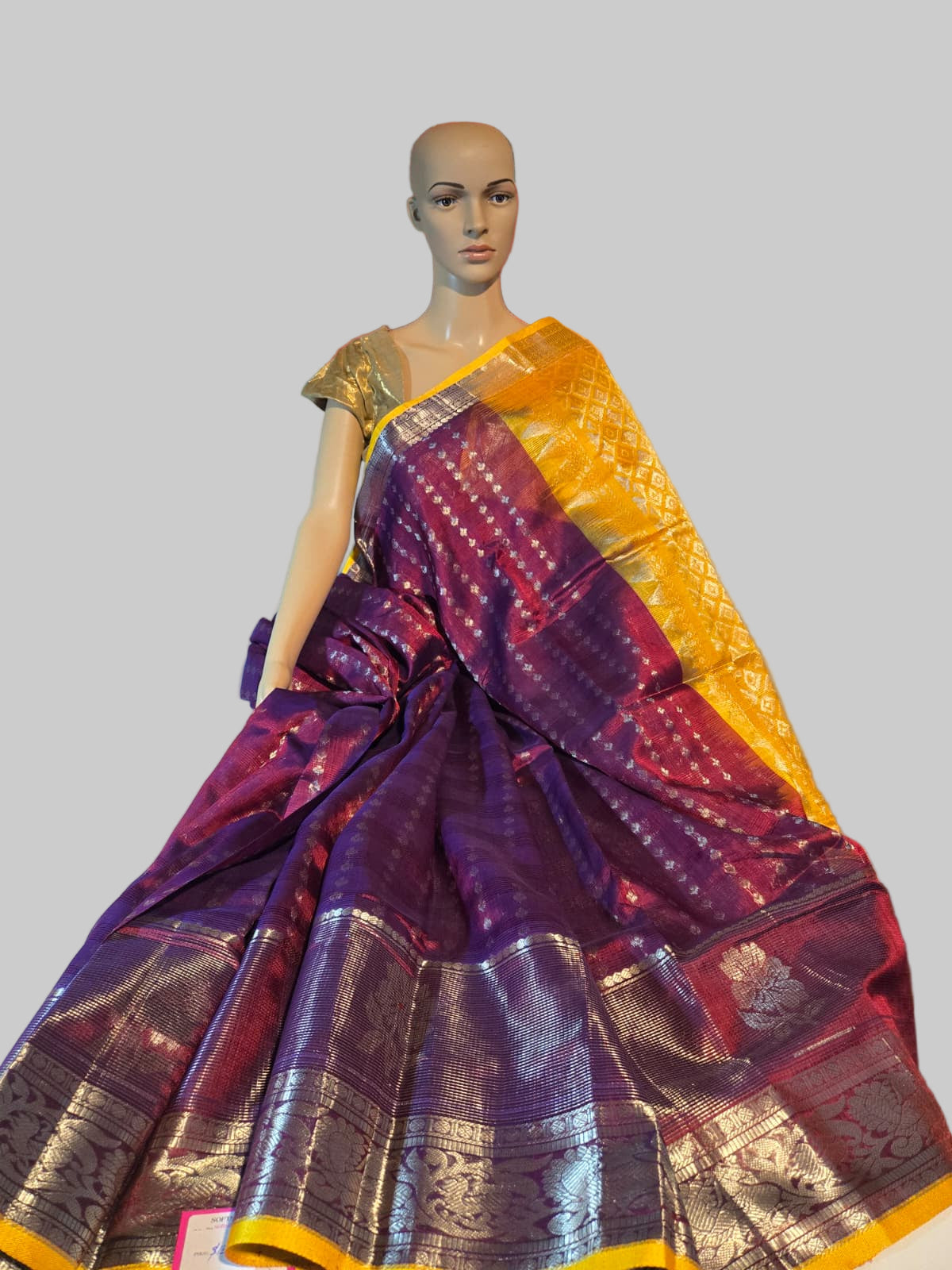 Pure Silk Handloom Saree in Maroon with Yellow Contrast Border – Traditional Silk Saree for Weddings & Festivals