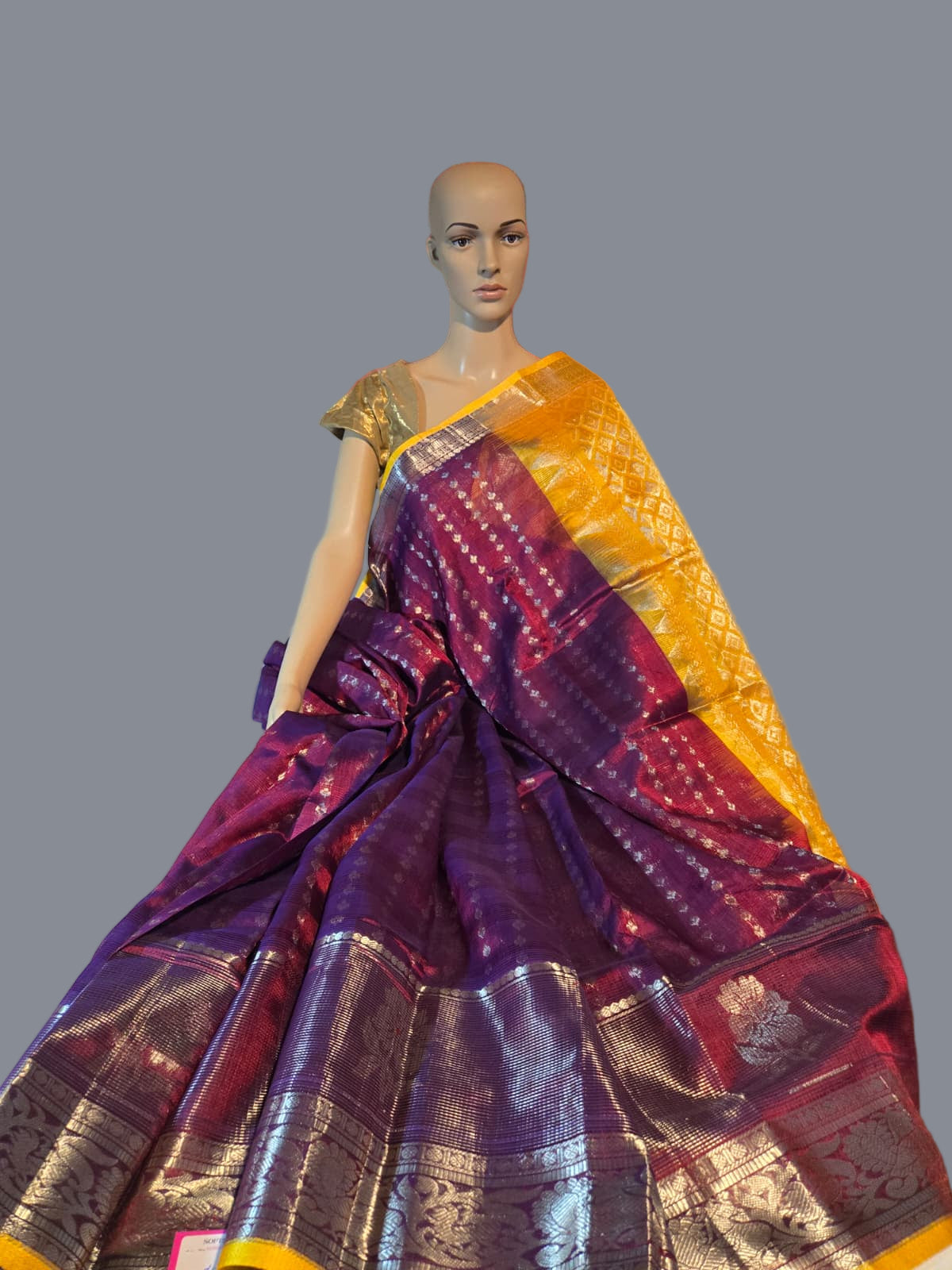 Pure Silk Handloom Saree in Maroon with Yellow Contrast Border – Traditional Silk Saree for Weddings & Festivals