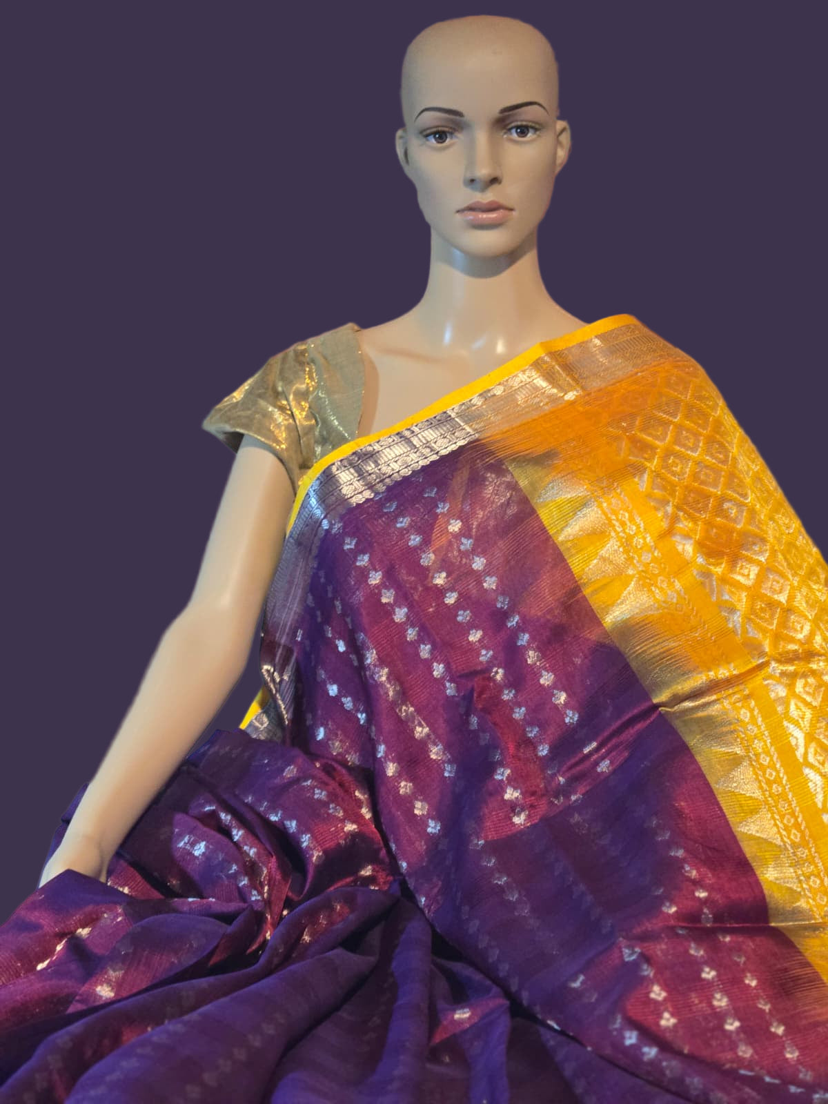 Pure Silk Handloom Saree in Maroon with Yellow Contrast Border – Traditional Silk Saree for Weddings & Festivals