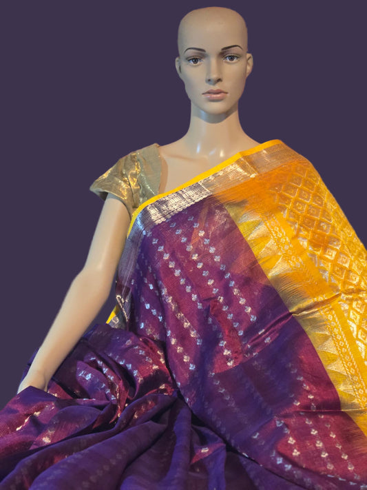 Pure Silk Handloom Saree in Maroon with Yellow Contrast Border – Traditional Silk Saree for Weddings & Festivals