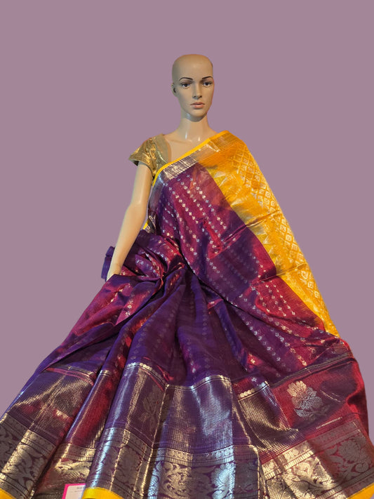 Pure Silk Handloom Saree in Maroon with Yellow Contrast Border – Traditional Silk Saree for Weddings & Festivals