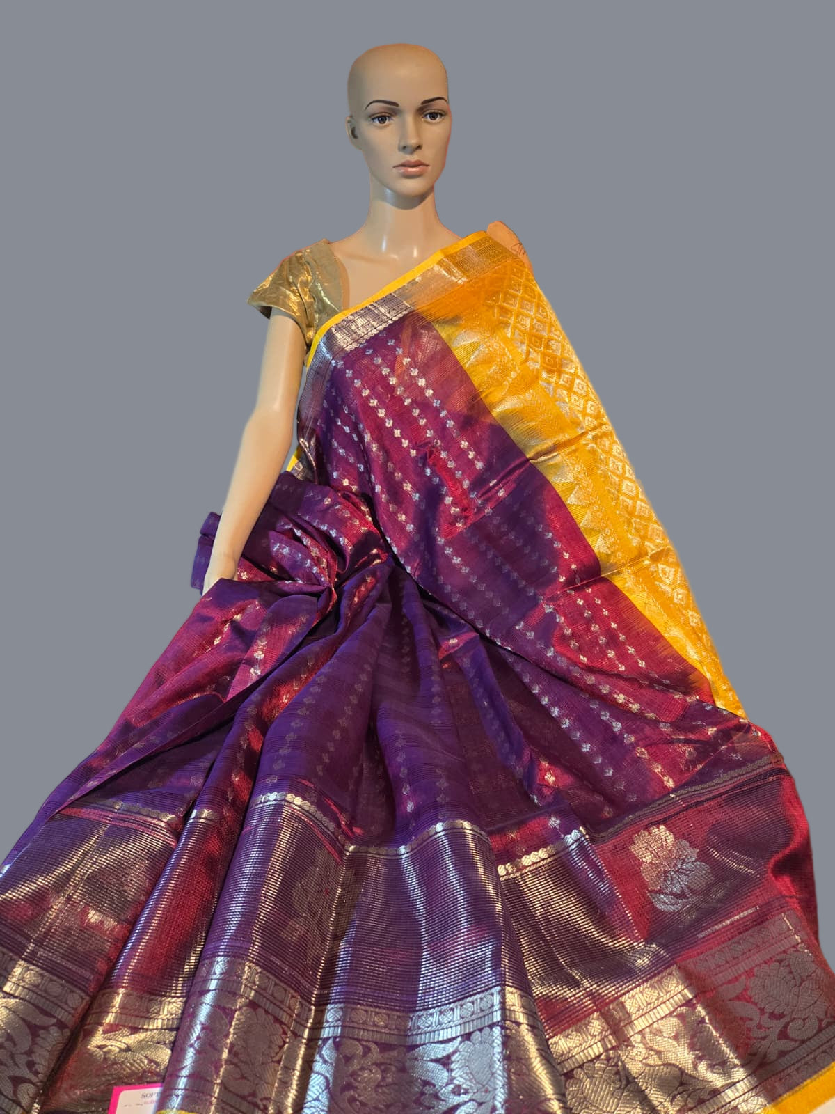 Pure Silk Handloom Saree in Maroon with Yellow Contrast Border – Traditional Silk Saree for Weddings & Festivals