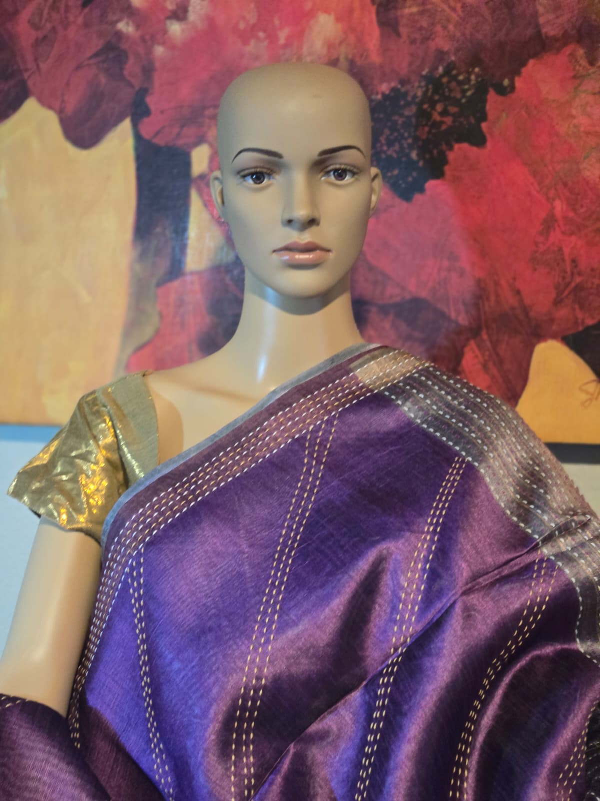 Art Silk Cotton Saree Fancy Saree Ikkat Print Thread work Saree in Majenta Purple