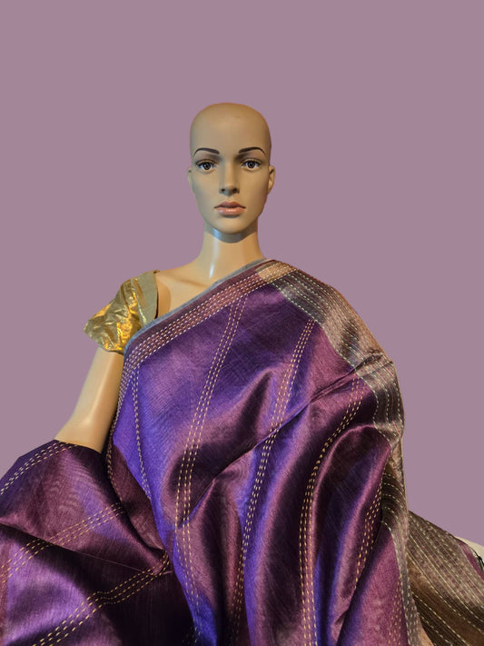 Art Silk Cotton Saree Fancy Saree Ikkat Print Thread work Saree in Majenta Purple