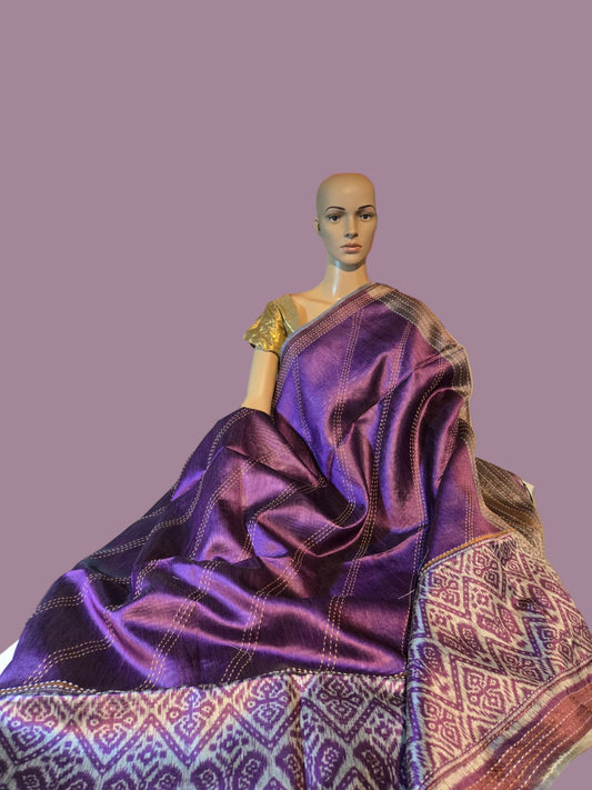 Art Silk Cotton Saree Fancy Saree Ikkat Print Thread work Saree in Majenta Purple