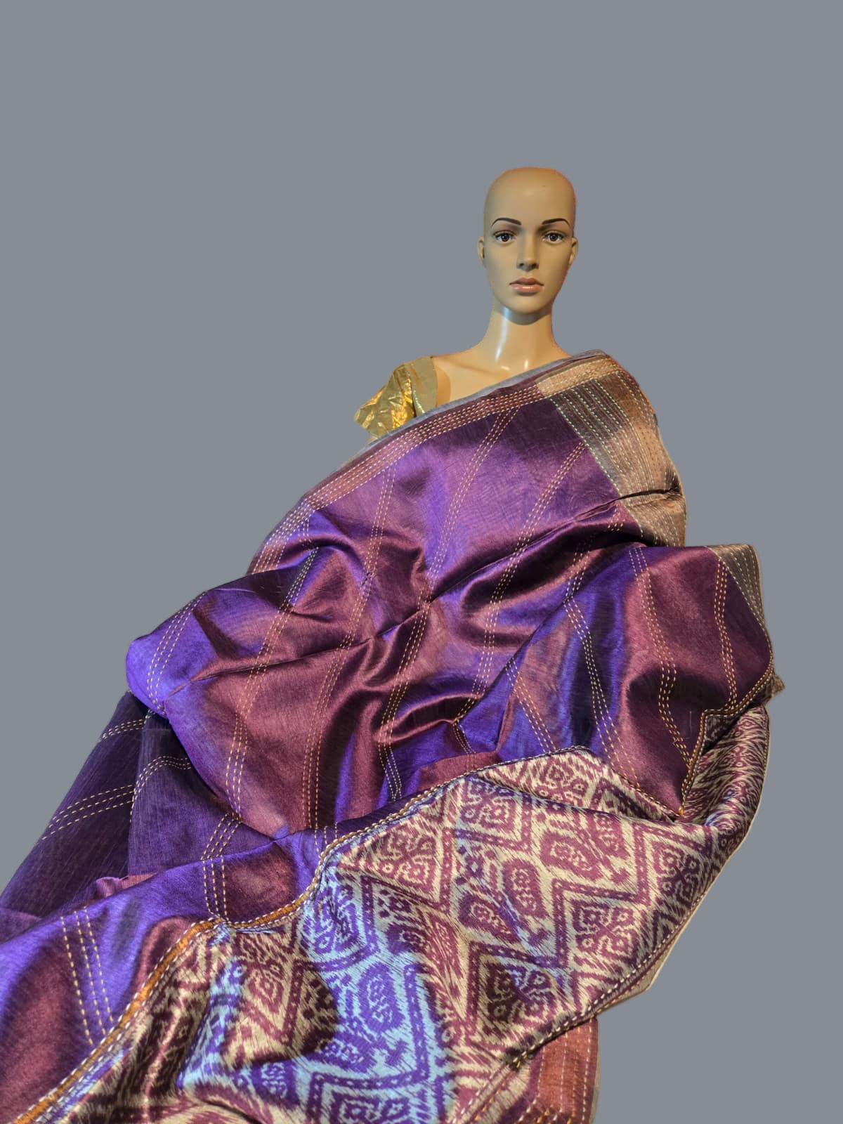 Art Silk Cotton Saree Fancy Saree Ikkat Print Thread work Saree in Majenta Purple