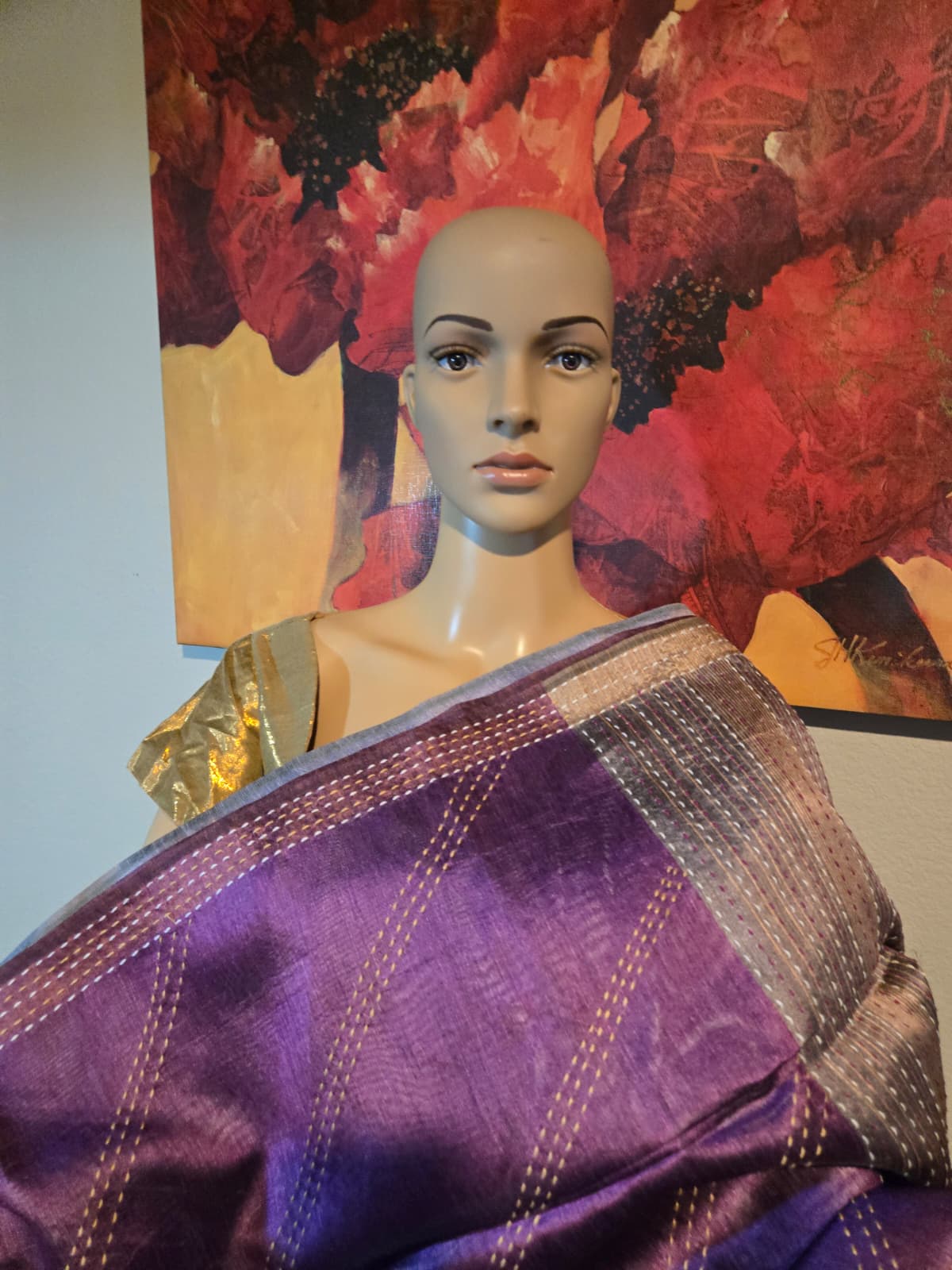 Art Silk Cotton Saree Fancy Saree Ikkat Print Thread work Saree in Majenta Purple