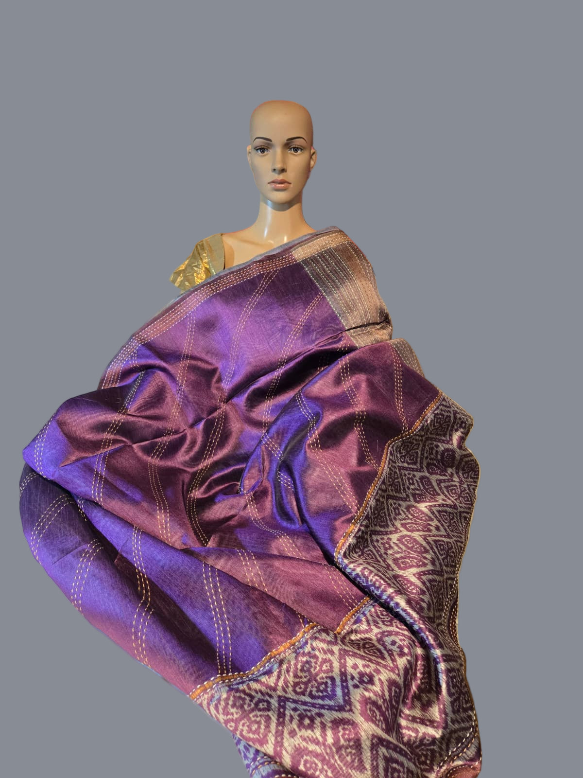 Art Silk Cotton Saree Fancy Saree Ikkat Print Thread work Saree in Majenta Purple