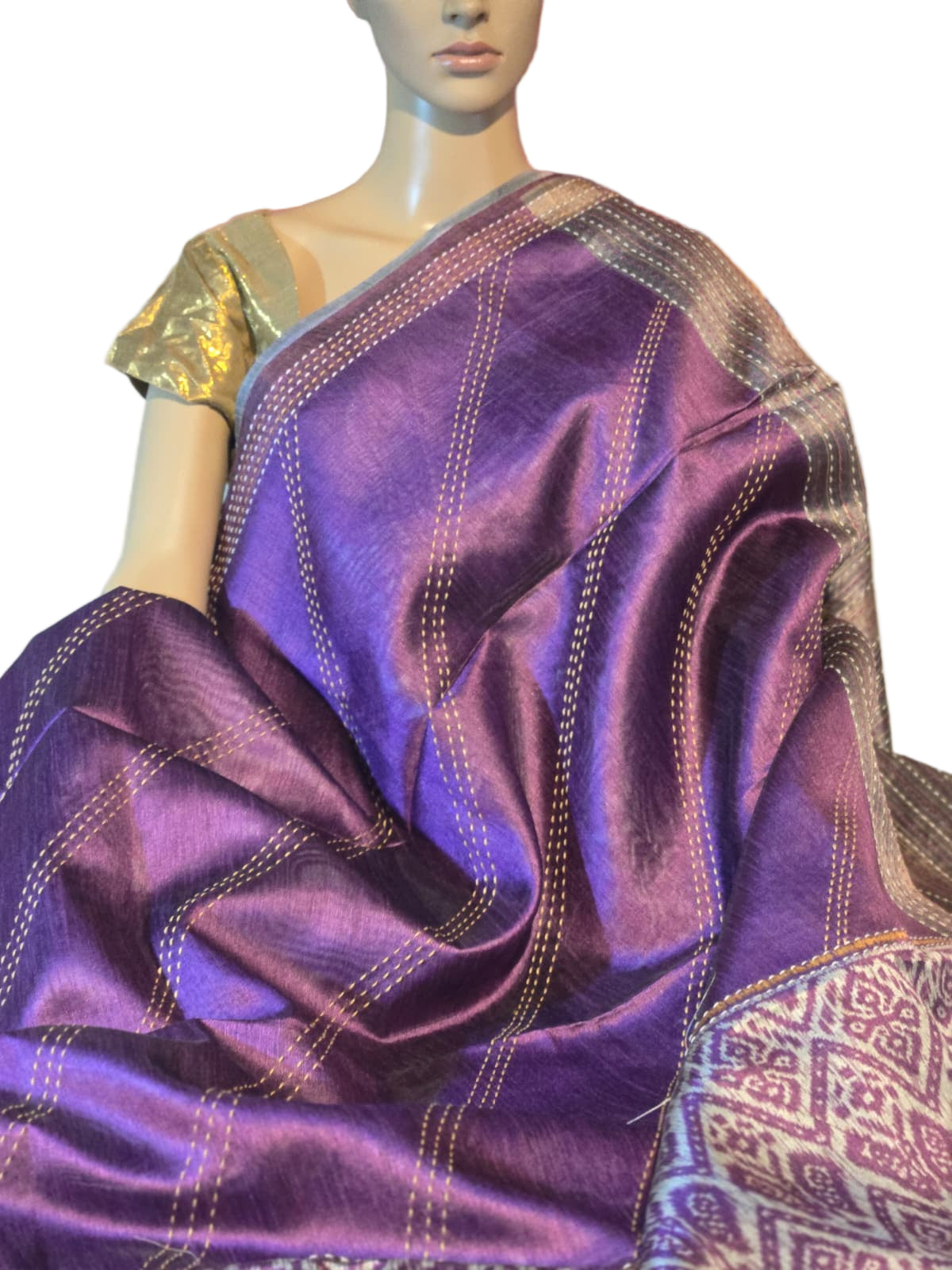 Art Silk Cotton Saree Fancy Saree Ikkat Print Thread work Saree in Majenta Purple