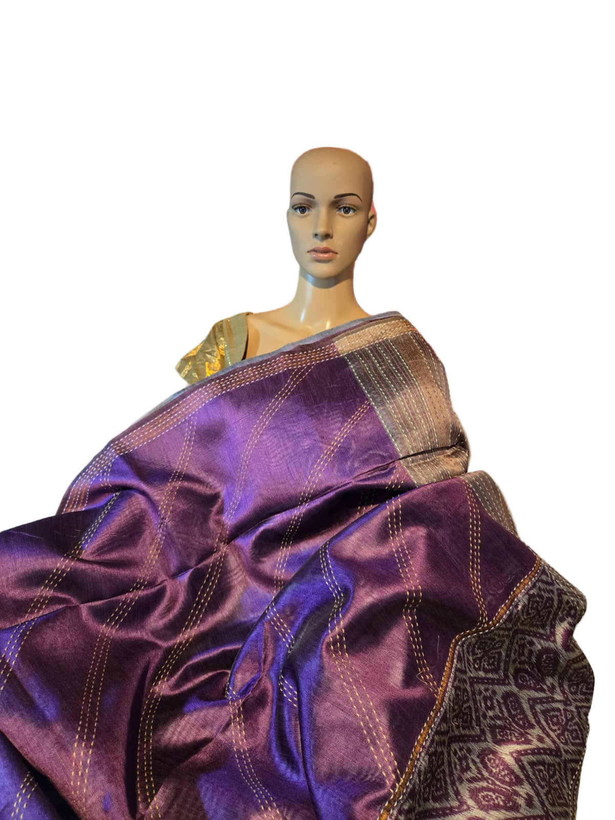 Art Silk Cotton Saree Fancy Saree Ikkat Print Thread work Saree in Majenta Purple