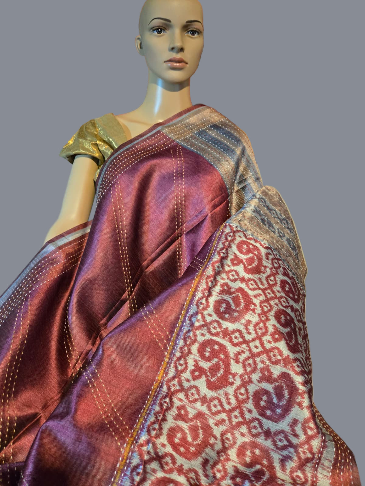 Art Silk Saree Cotton Saree Fancy Saree Ikkat Print Thread work Saree in Maroon