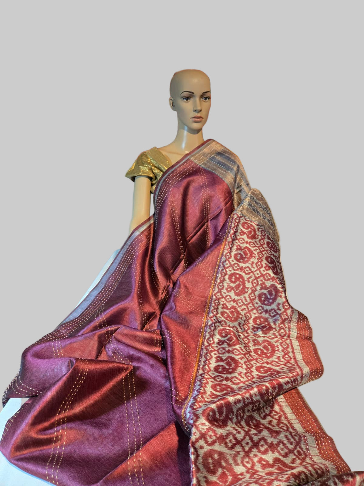 Art Silk Saree Cotton Saree Fancy Saree Ikkat Print Thread work Saree in Maroon