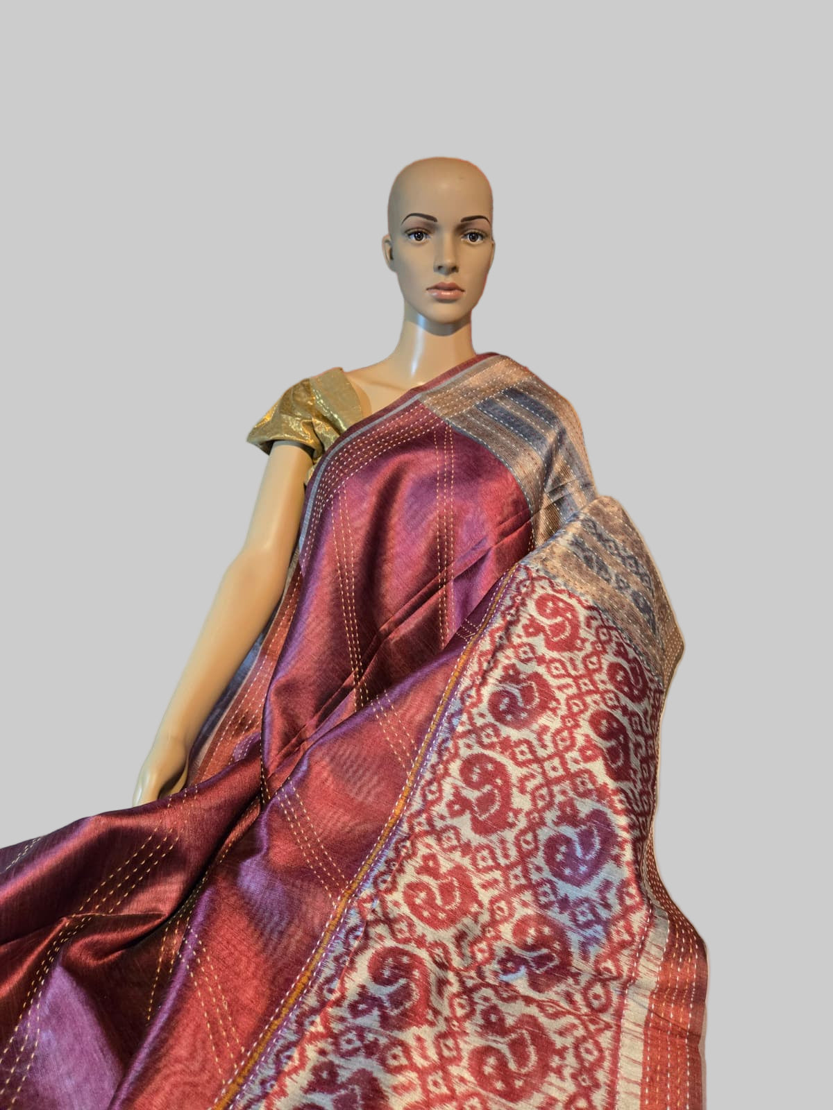 Art Silk Saree Cotton Saree Fancy Saree Ikkat Print Thread work Saree in Maroon