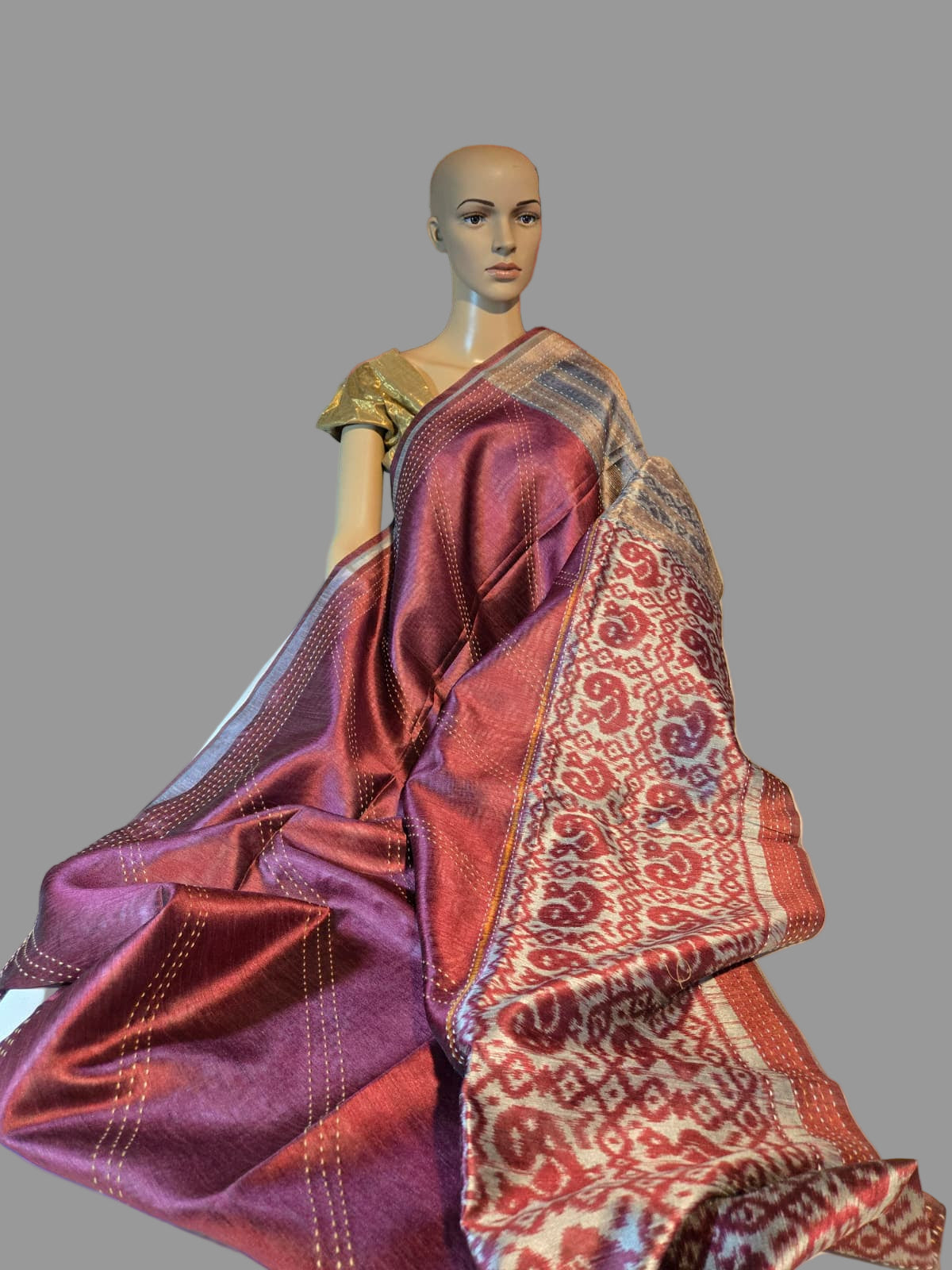 Art Silk Saree Cotton Saree Fancy Saree Ikkat Print Thread work Saree in Maroon