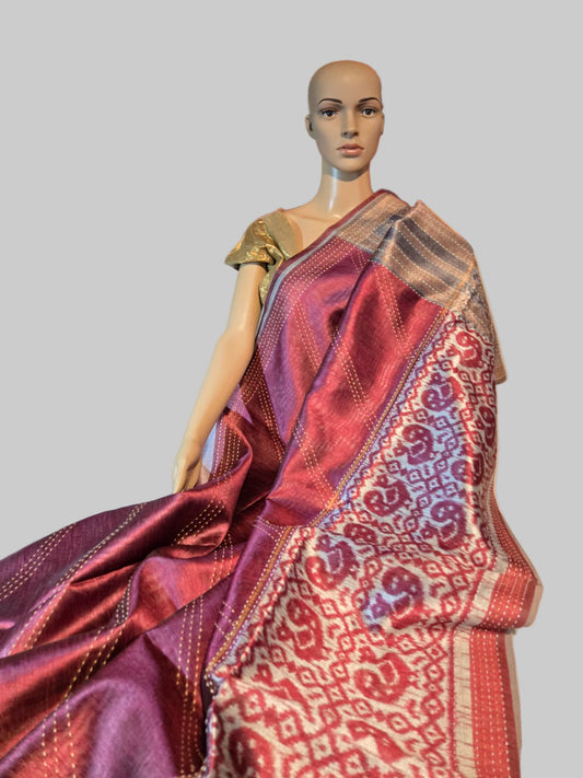Art Silk Saree Cotton Saree Fancy Saree Ikkat Print Thread work Saree in Maroon
