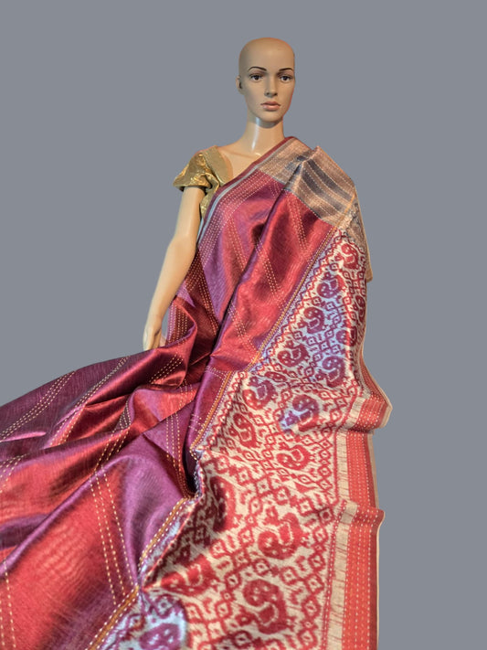 Art Silk Saree Cotton Saree Fancy Saree Ikkat Print Thread work Saree in Maroon