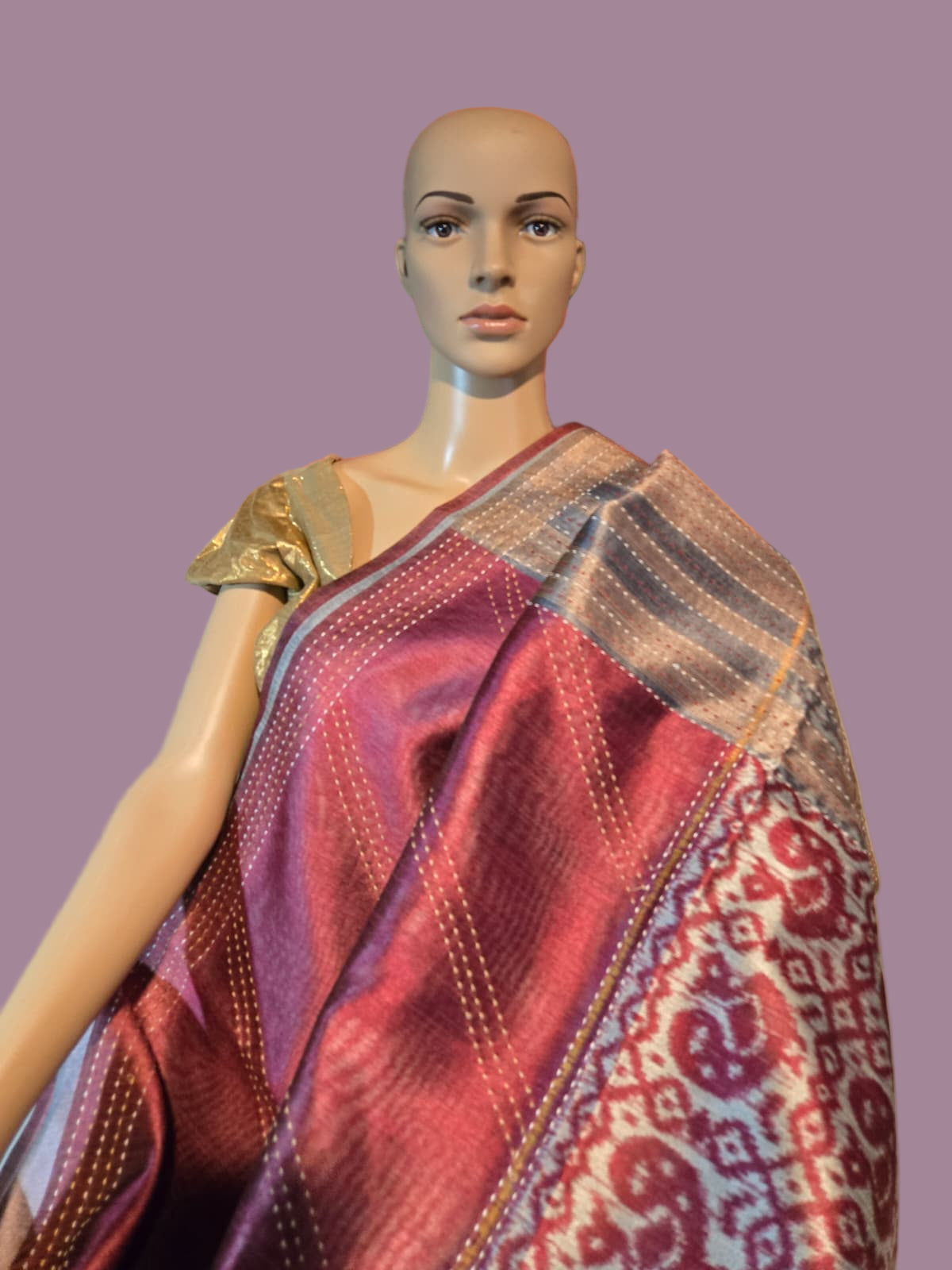 Art Silk Saree Cotton Saree Fancy Saree Ikkat Print Thread work Saree in Maroon