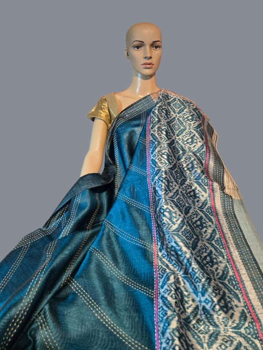 Art Silk Saree Cotton Saree Fancy Saree Ikkat Print Thread work Saree in Sky Blue