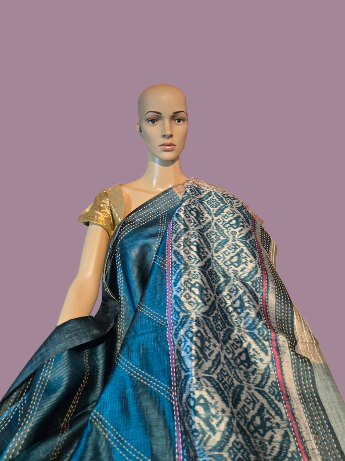 Art Silk Saree Cotton Saree Fancy Saree Ikkat Print Thread work Saree in Sky Blue