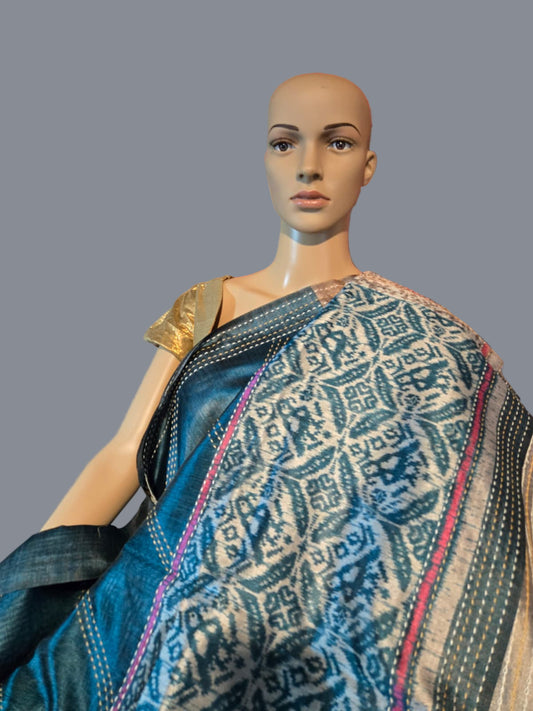 Art Silk Saree Cotton Saree Fancy Saree Ikkat Print Thread work Saree in Sky Blue