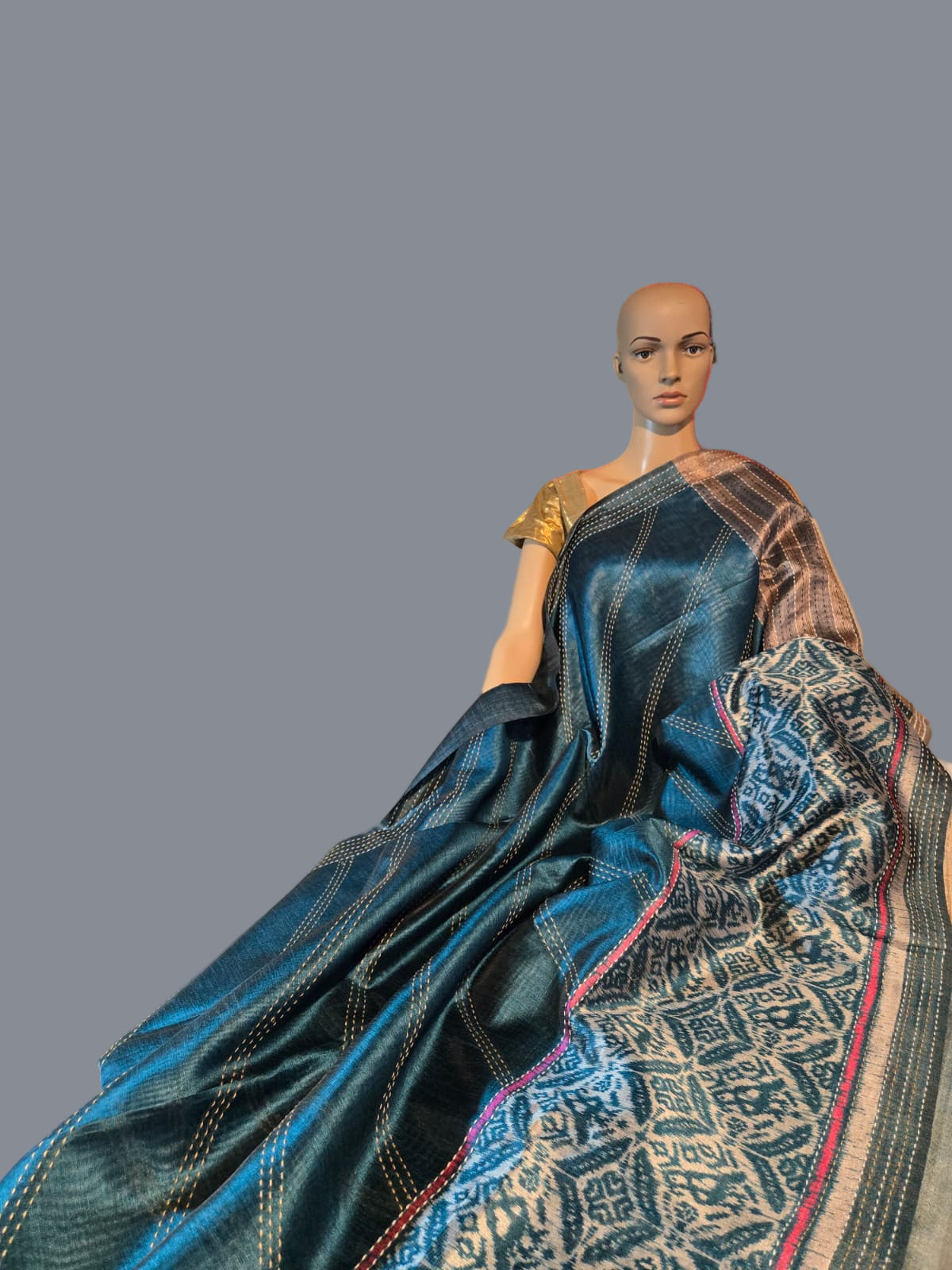 Art Silk Saree Cotton Saree Fancy Saree Ikkat Print Thread work Saree in Sky Blue