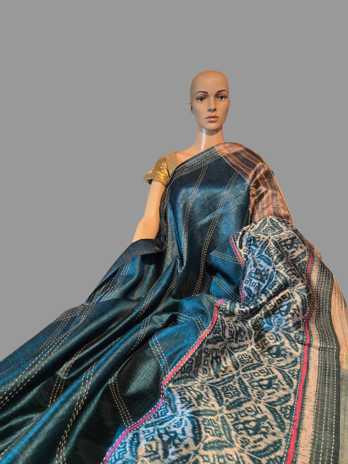 Art Silk Saree Cotton Saree Fancy Saree Ikkat Print Thread work Saree in Sky Blue