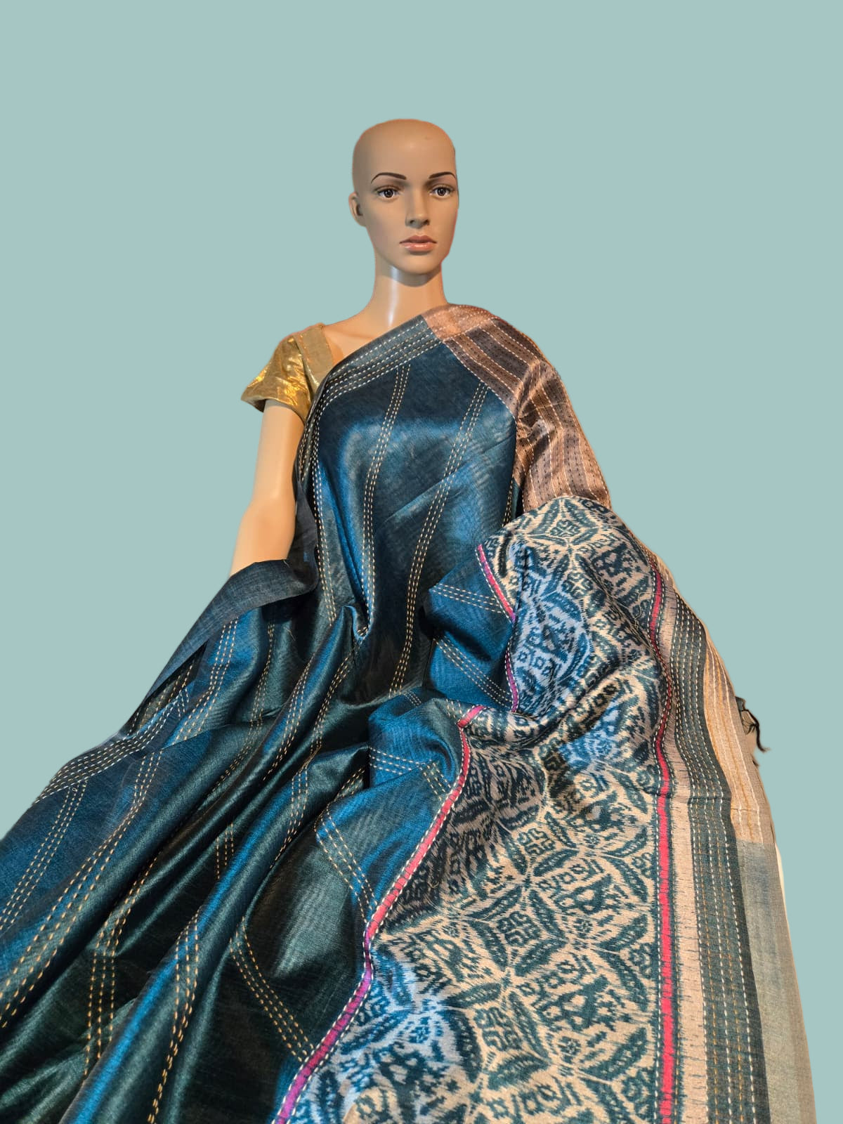Art Silk Saree Cotton Saree Fancy Saree Ikkat Print Thread work Saree in Sky Blue