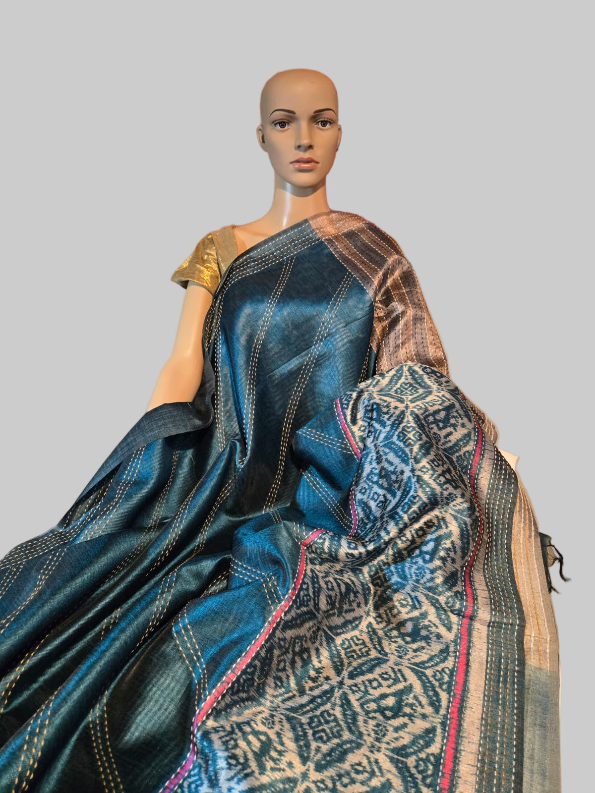 Art Silk Saree Cotton Saree Fancy Saree Ikkat Print Thread work Saree in Sky Blue