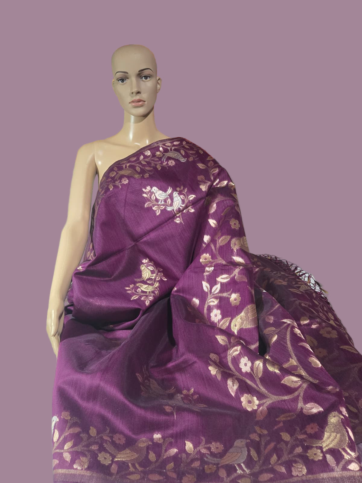 Handloom Khadi Cotton Silk Jamdani Saree – Lightweight & Elegant Traditional Weave Embroidery-wine