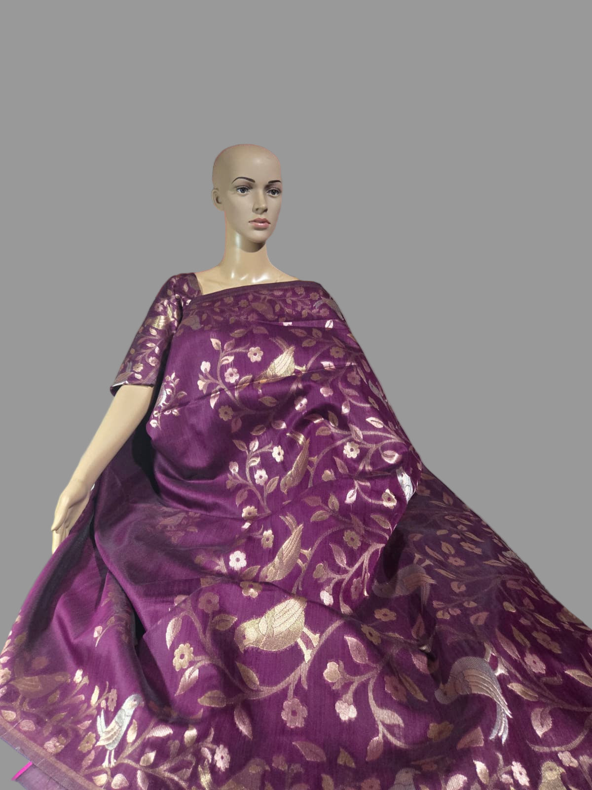 Handloom Khadi Cotton Silk Jamdani Saree – Lightweight & Elegant Traditional Weave Embroidery-wine