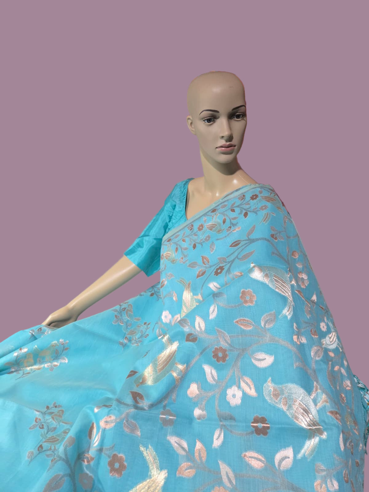 Handloom Khadi Cotton Silk Jamdani Saree – Lightweight & Elegant Traditional Weave Embroidery- Blue