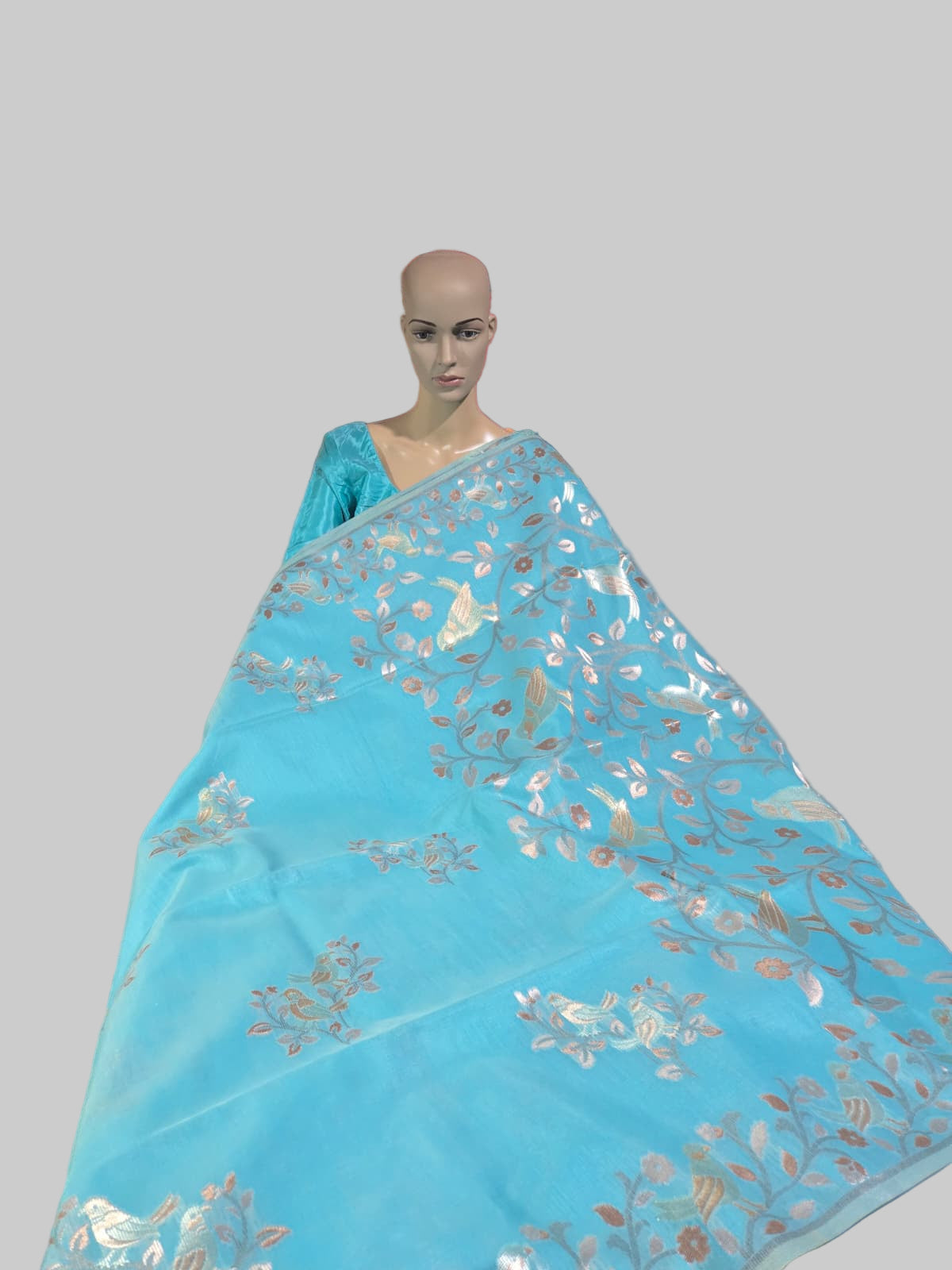 Handloom Khadi Cotton Silk Jamdani Saree – Lightweight & Elegant Traditional Weave Embroidery- Blue