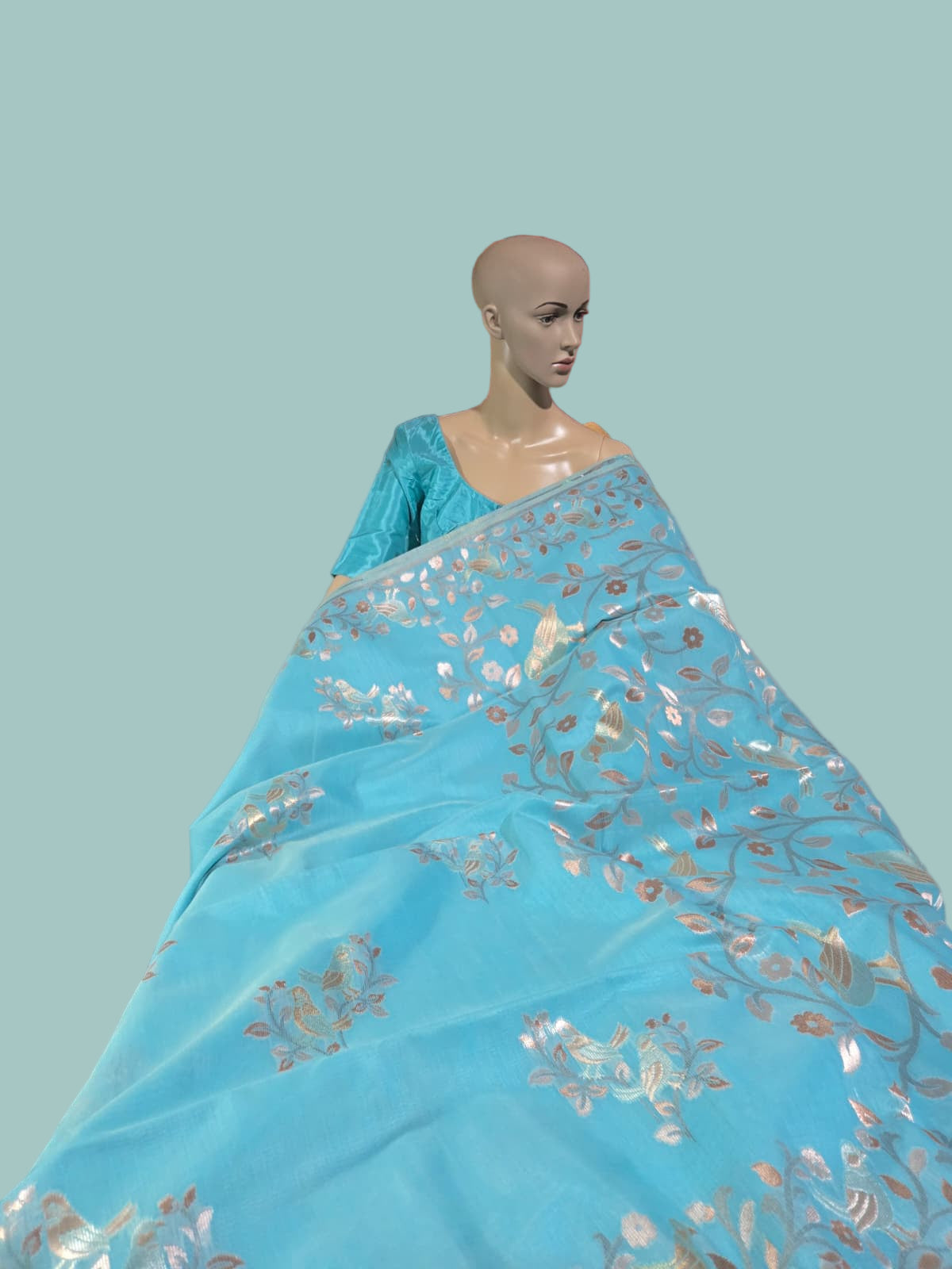 Handloom Khadi Cotton Silk Jamdani Saree – Lightweight & Elegant Traditional Weave Embroidery- Blue