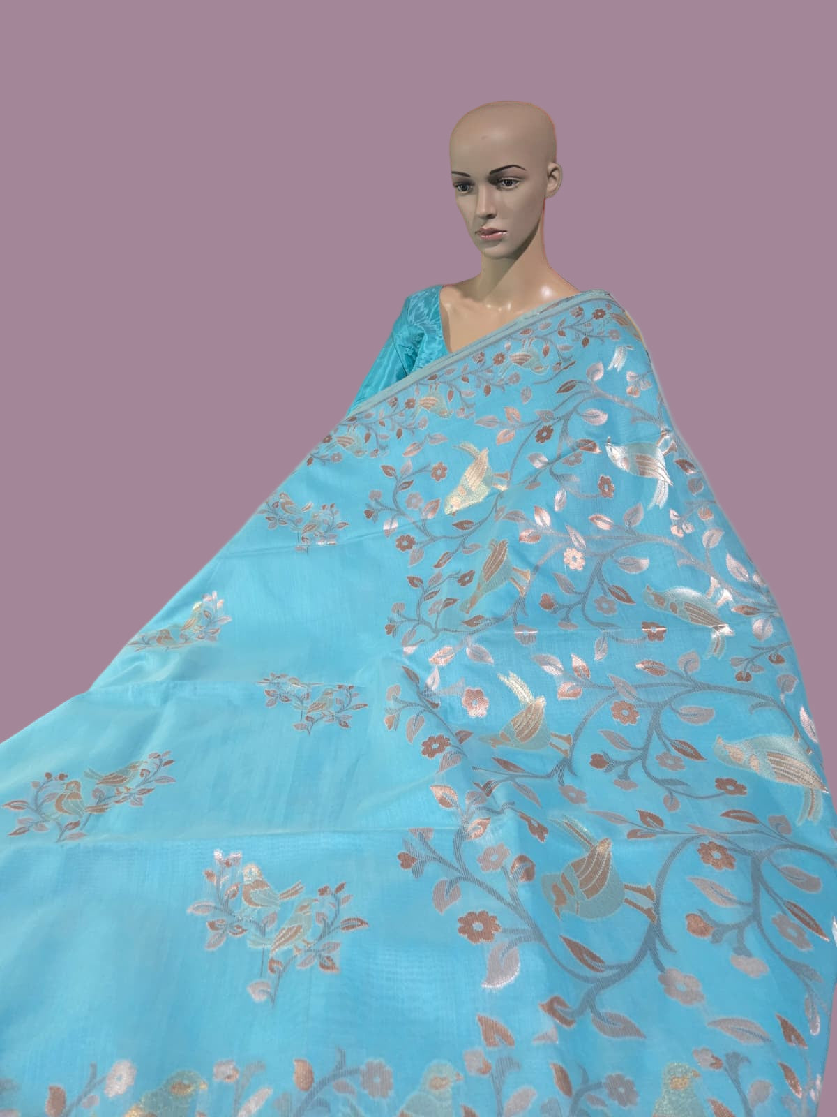 Handloom Khadi Cotton Silk Jamdani Saree – Lightweight & Elegant Traditional Weave Embroidery- Blue