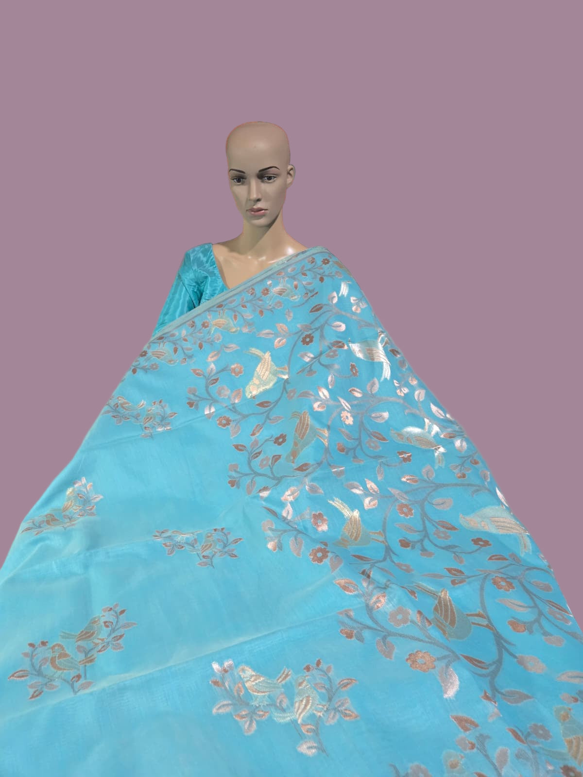Handloom Khadi Cotton Silk Jamdani Saree – Lightweight & Elegant Traditional Weave Embroidery- Blue