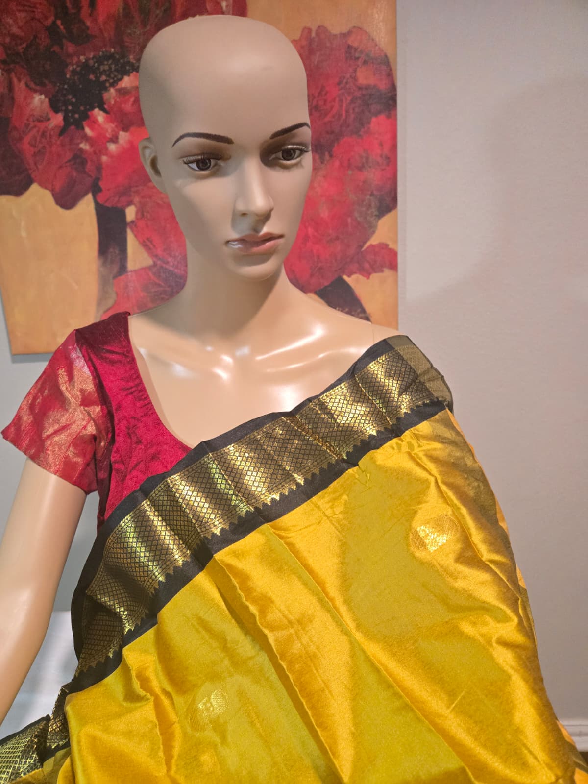 Light Weight Fabric Silk Saree Yellow Silk Saree with Black Border with Blouse Piece Attached