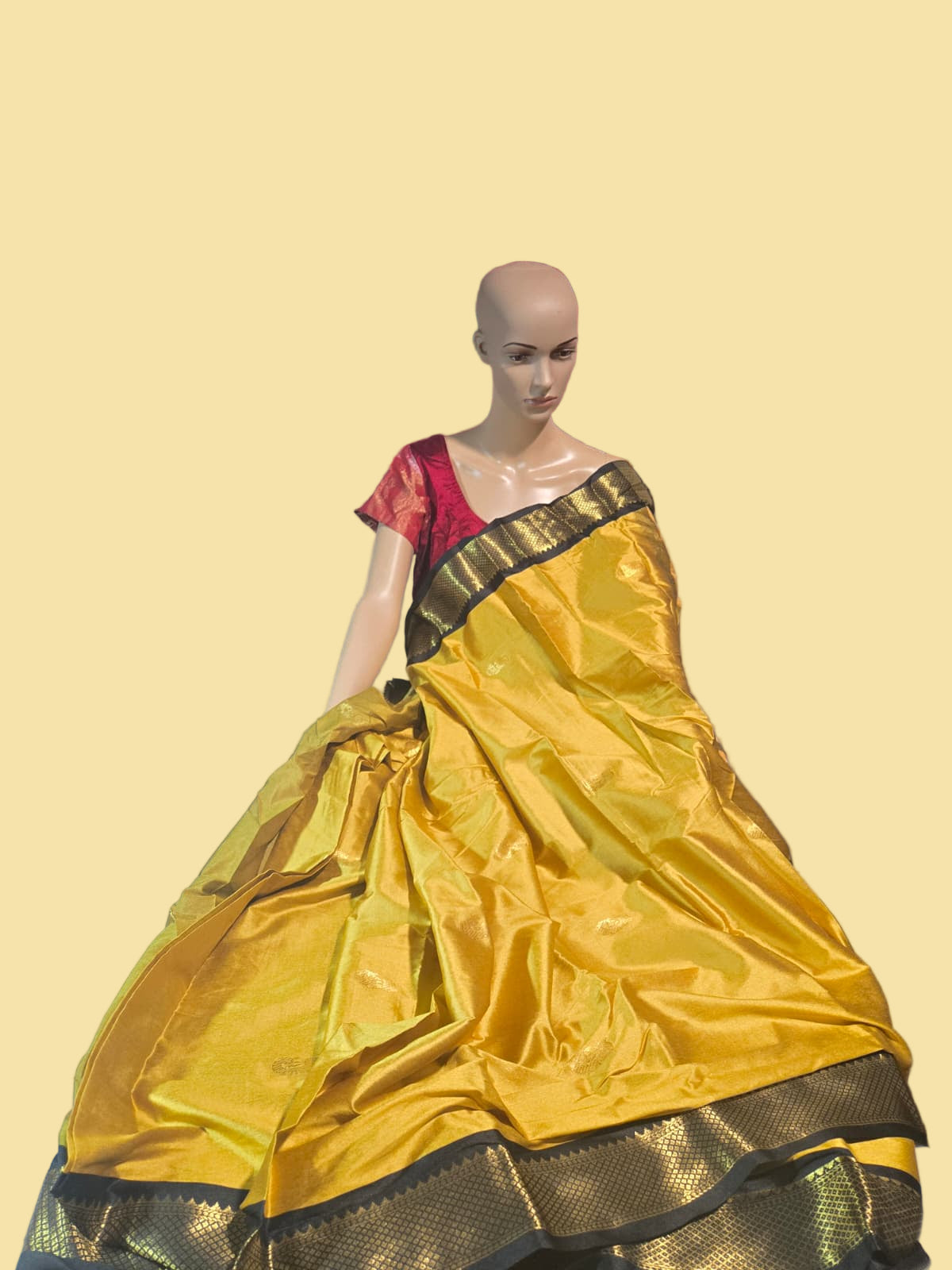Light Weight Fabric Silk Saree Yellow Silk Saree with Black Border with Blouse Piece Attached