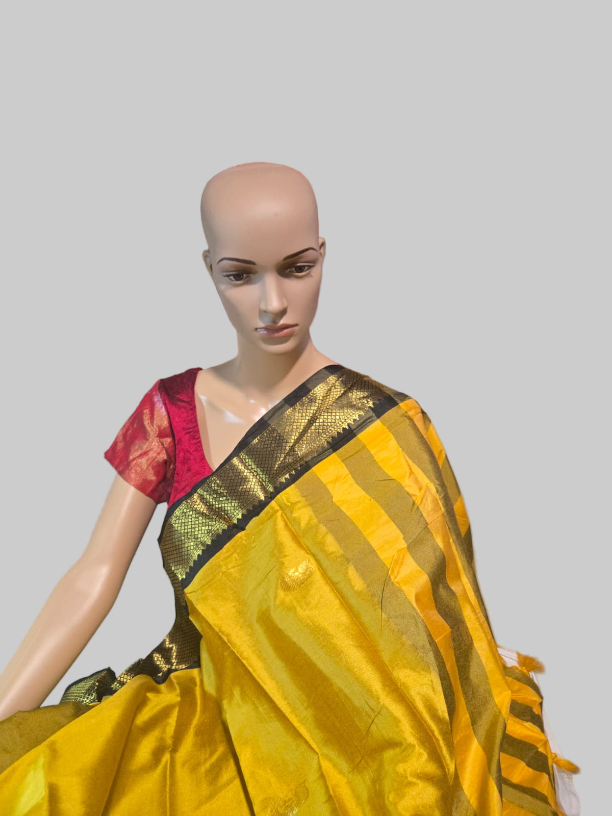 Light Weight Fabric Silk Saree Yellow Silk Saree with Black Border with Blouse Piece Attached