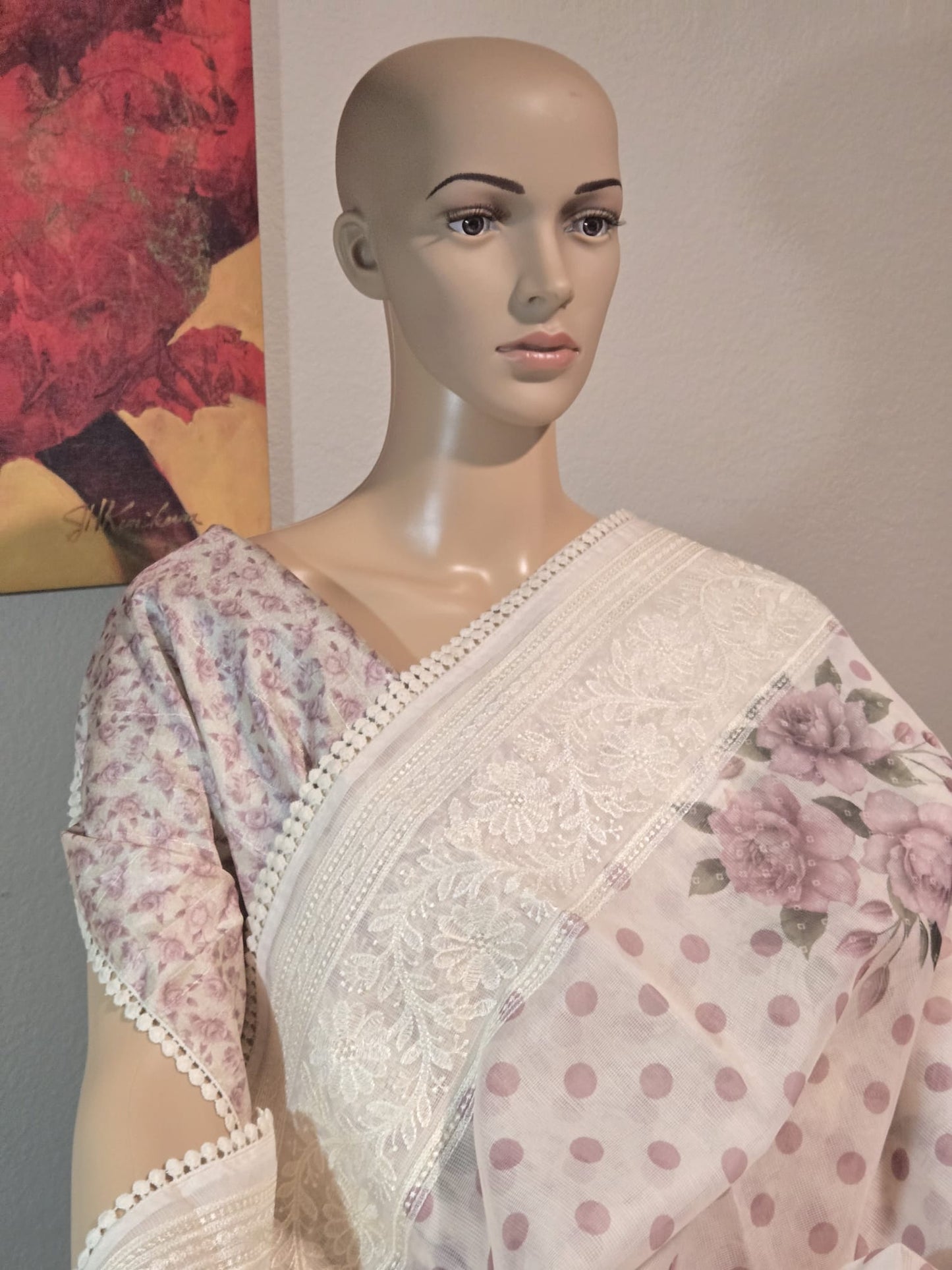 Exclusive Sarees buy from USA Silk Kota Saree with Floral Body & Lucknow Work Border – Summer Exclusive Collection Buy from USA