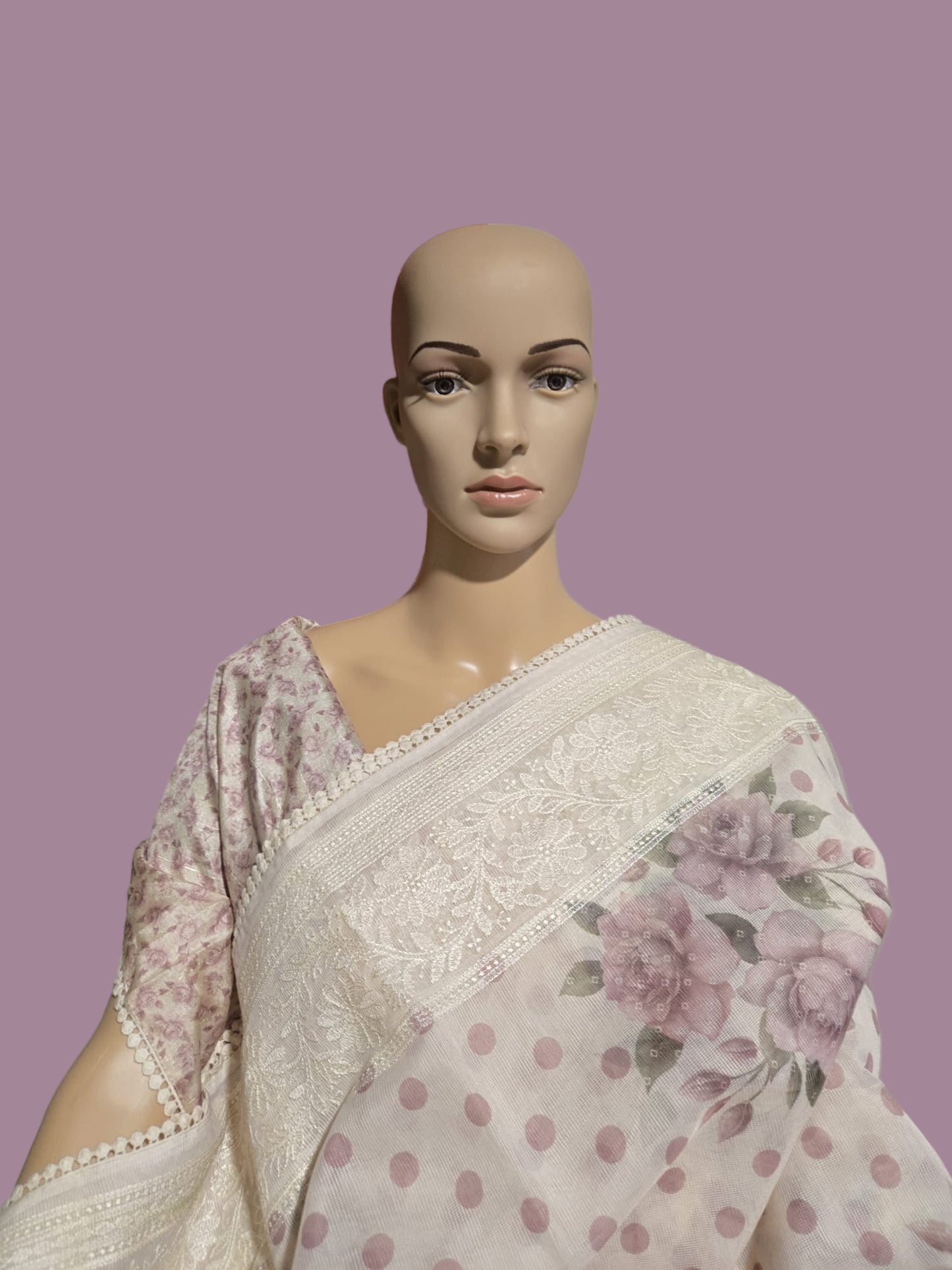 Exclusive Sarees buy from USA Silk Kota Saree with Floral Body & Lucknow Work Border – Summer Exclusive Collection Buy from USA